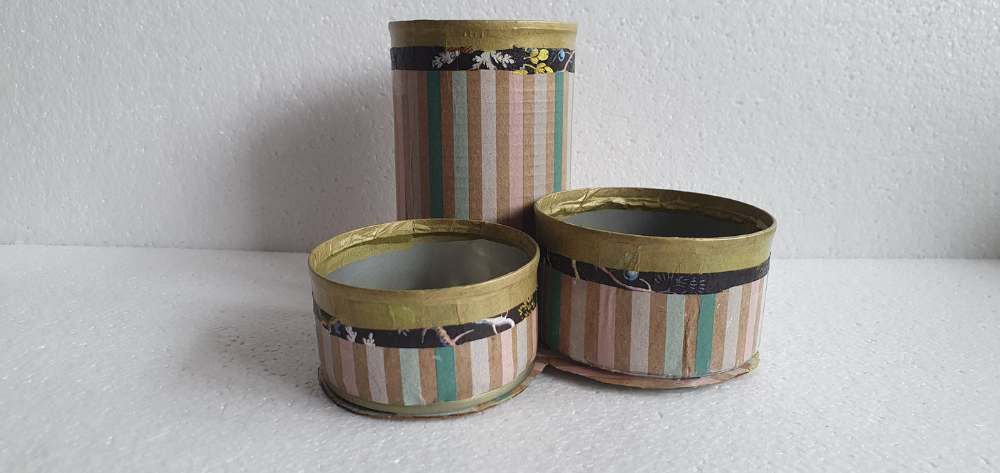 Upcycle Tin Can Desk Tidy Set Of Three Multi Pattern Pink Black Gold Decoupage Hand Decorated Home Decor Gift