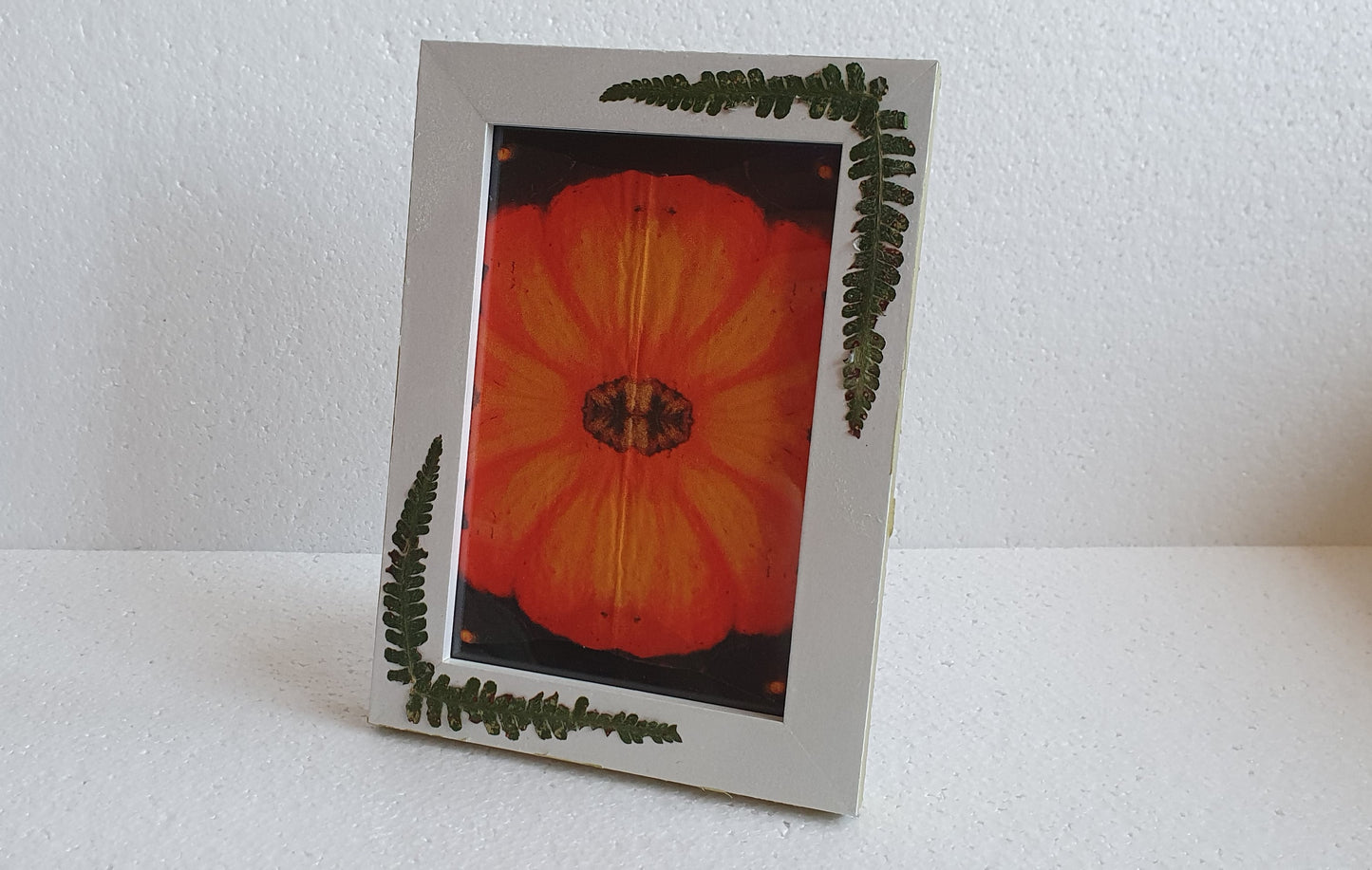 Decoupage Metallic White Gold Picture Frame Pressed Leaves Photo Frame Home Decor Gift
