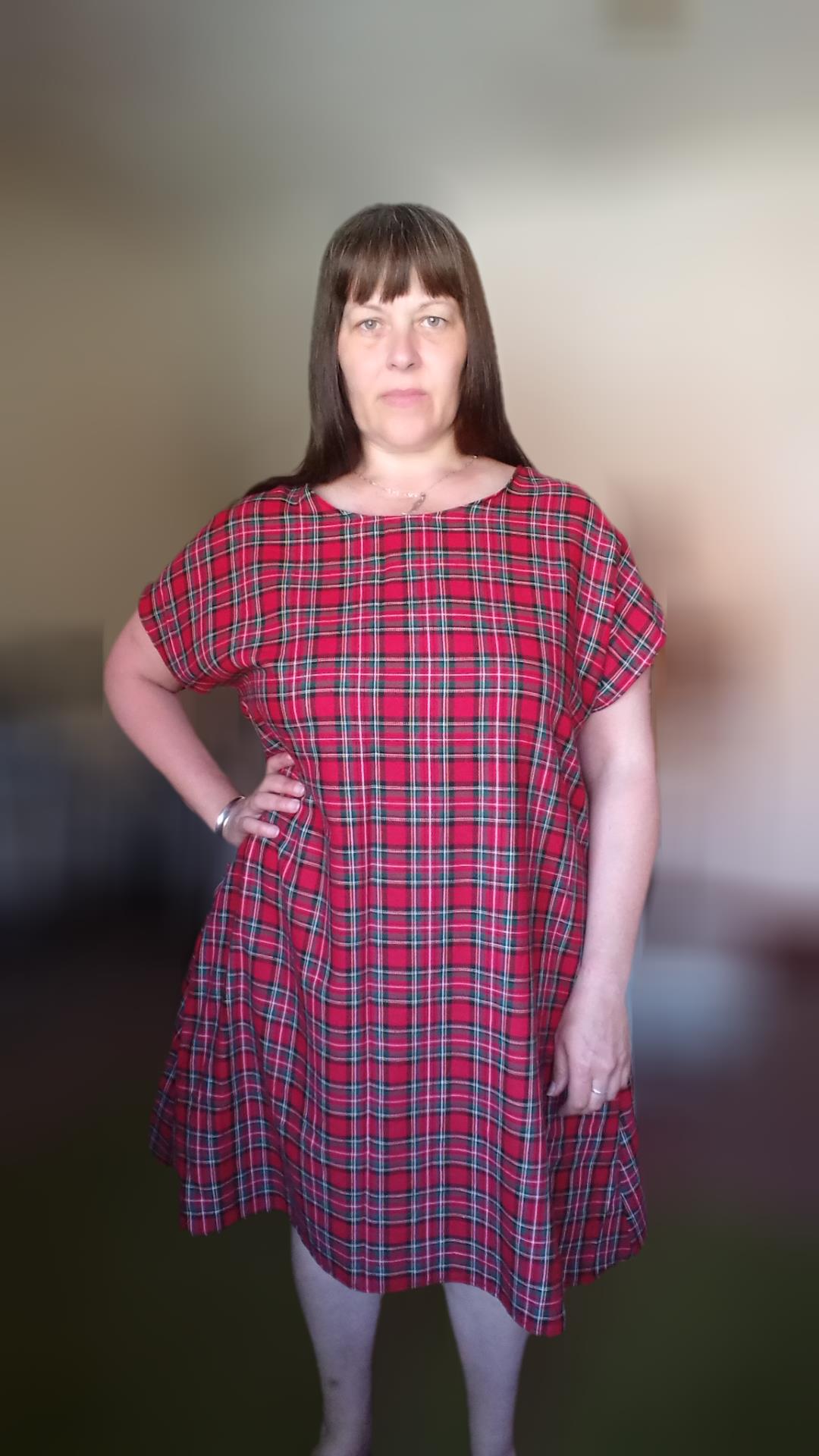 Relaxed Fit T Shirt Dress - Red Tartan UK 14