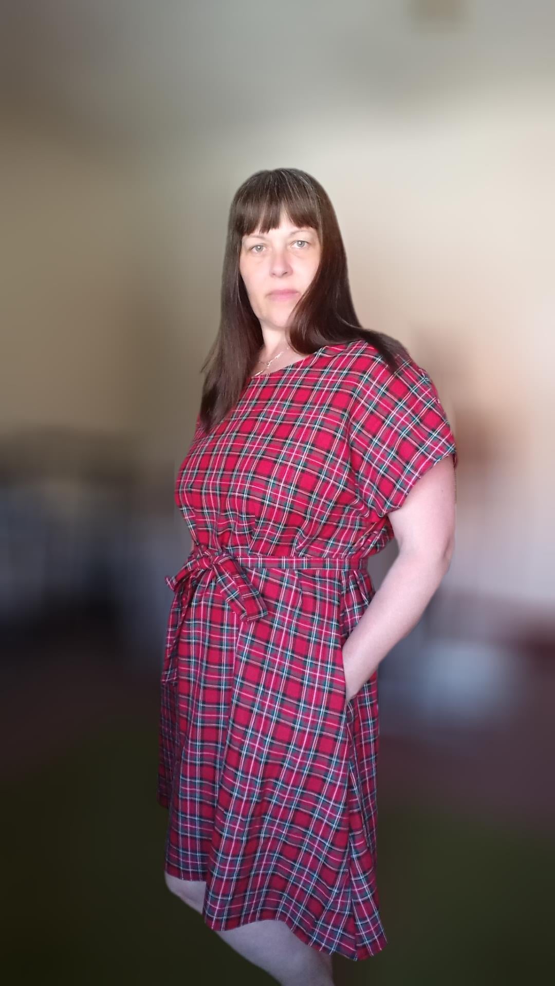 Relaxed Fit T Shirt Dress - Red Tartan UK 14