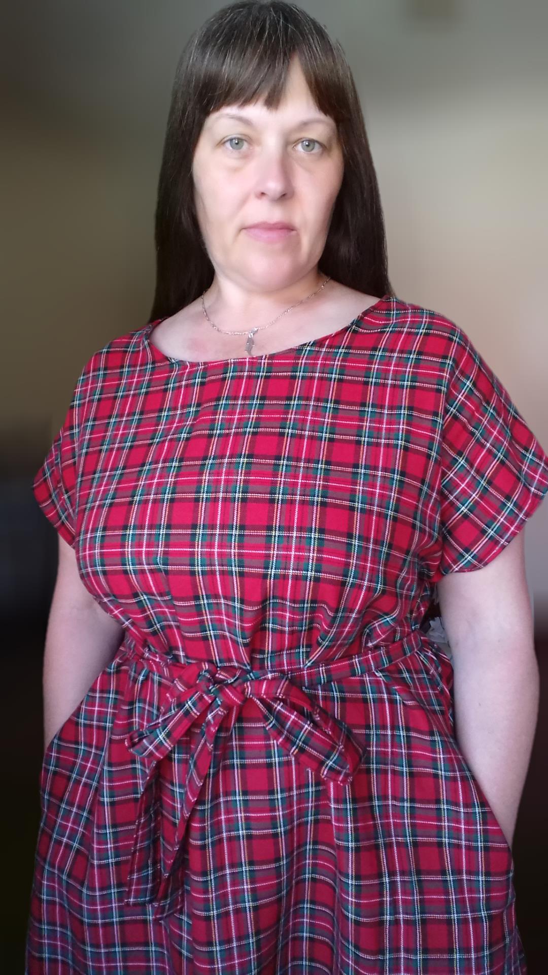 Relaxed Fit T Shirt Dress - Red Tartan UK 14