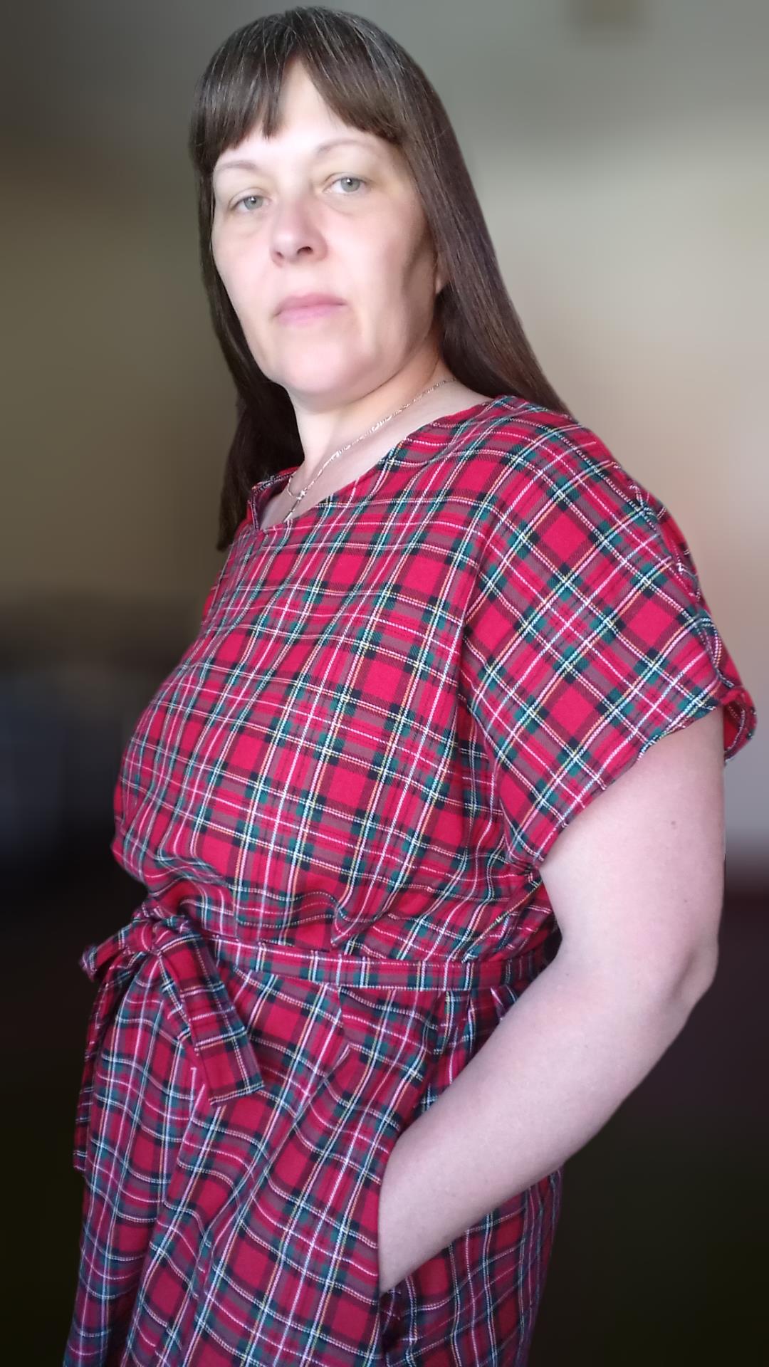 Relaxed Fit T Shirt Dress - Red Tartan UK 14