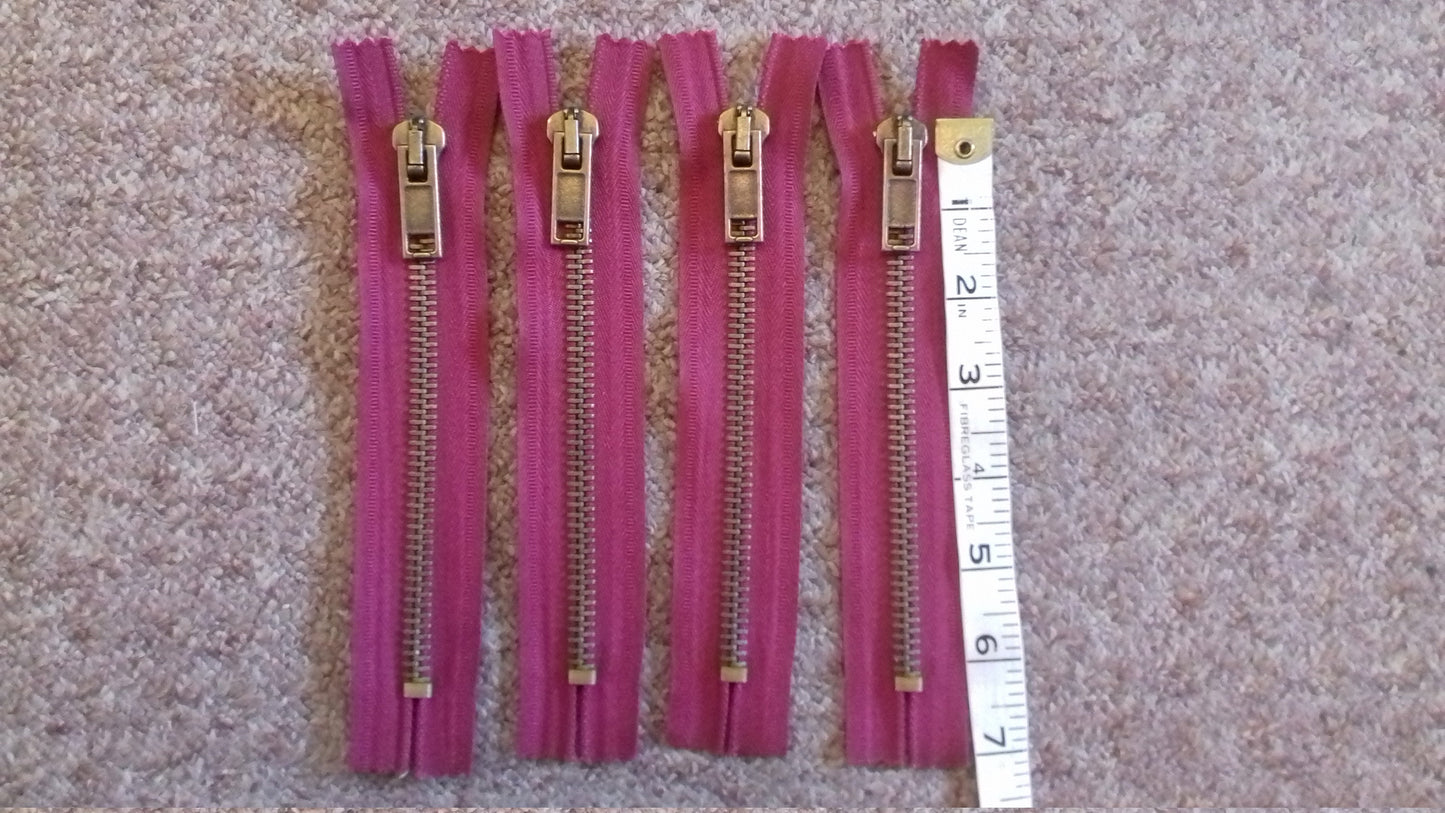 Deep raspberry zip red/burgundy very chunky heavy antique brass metal 6 inch (15cm) closed end Size 8