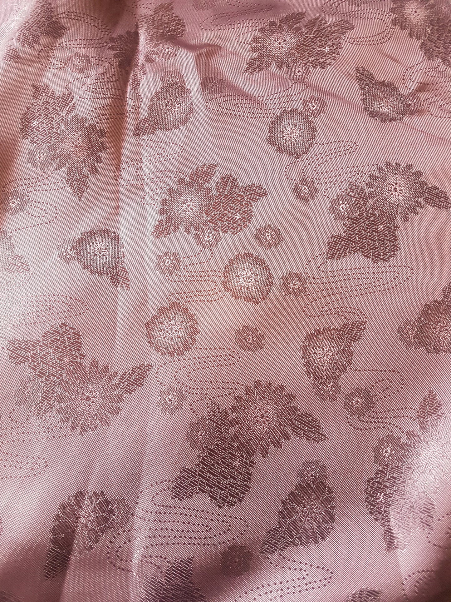 Aubergine Purple Fabric Floral Satin Blend Per Metre