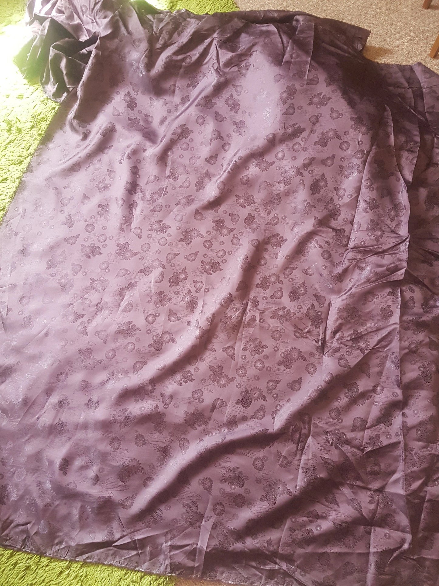 Aubergine Purple Fabric Floral Satin Blend Per Metre
