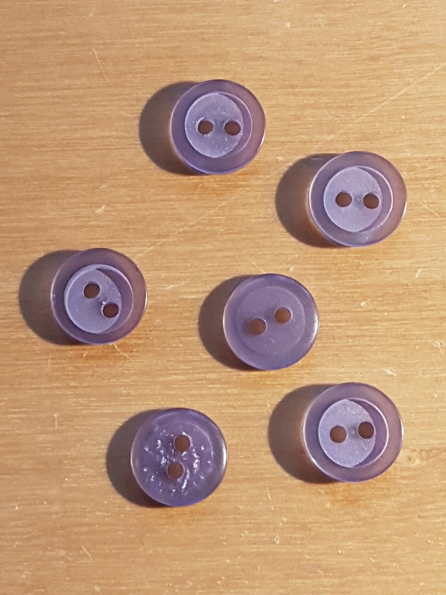 6 Round Buttons Lilac Lavender Purple Plastic 1cm