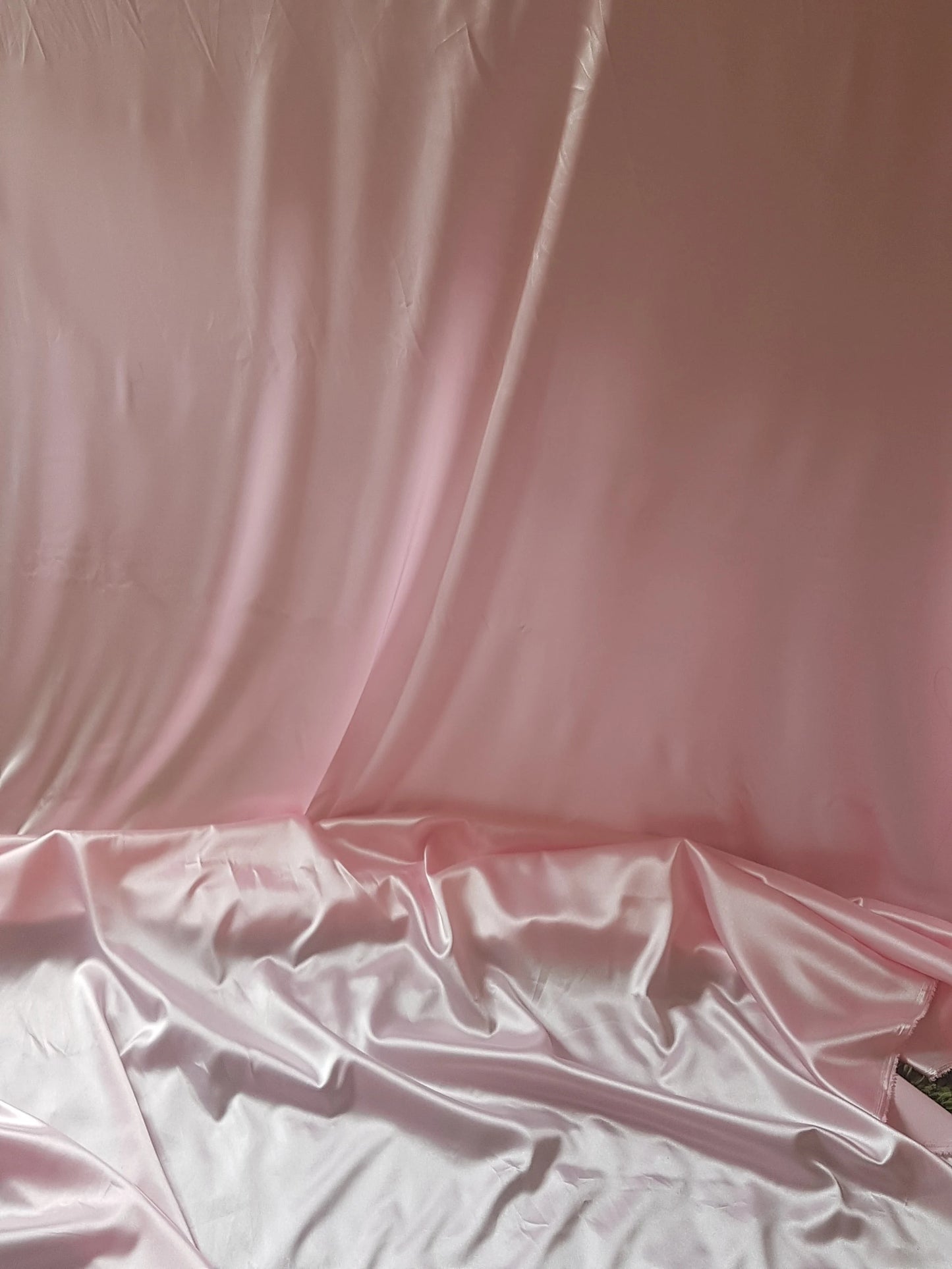 Baby Pink Mid Weight Satin Polyester Lining Fabric Man Made Blend Remnant Per Metre
