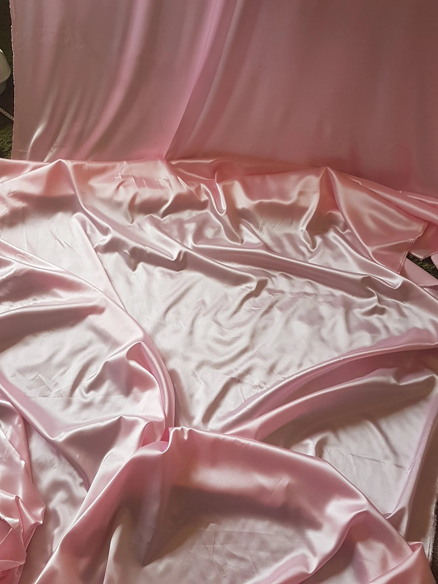 Baby Pink Mid Weight Satin Polyester Lining Fabric Man Made Blend Remnant Per Metre