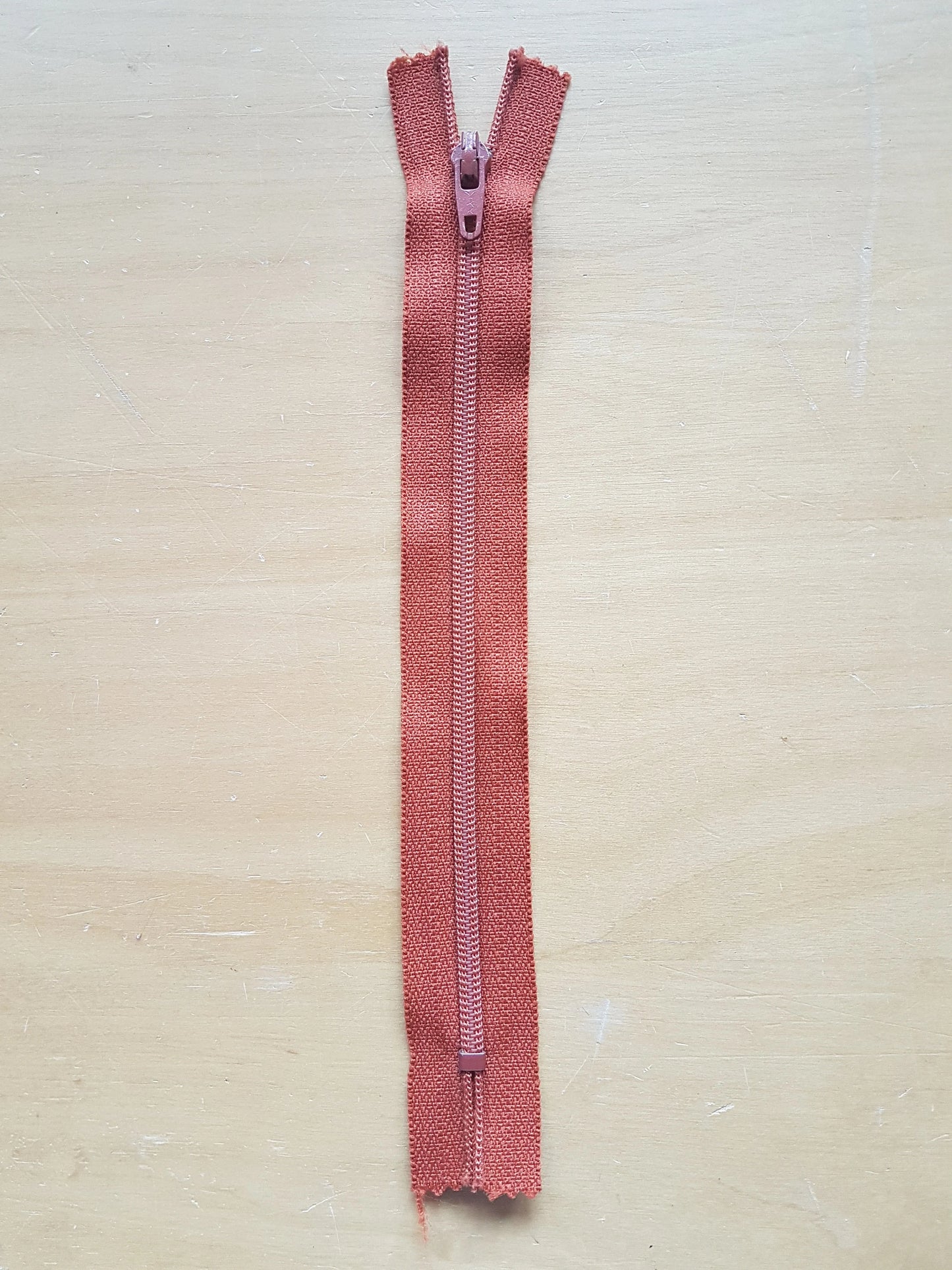 Terracotta orange brown zip nylon 7 inch (18cm) YKK closed end