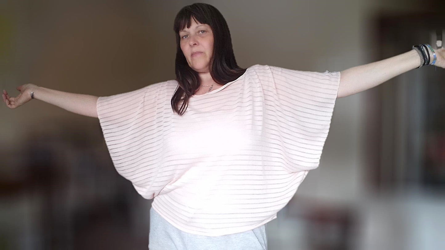 Pale Pink Knit Cape Sleeve Top - Multi-fit