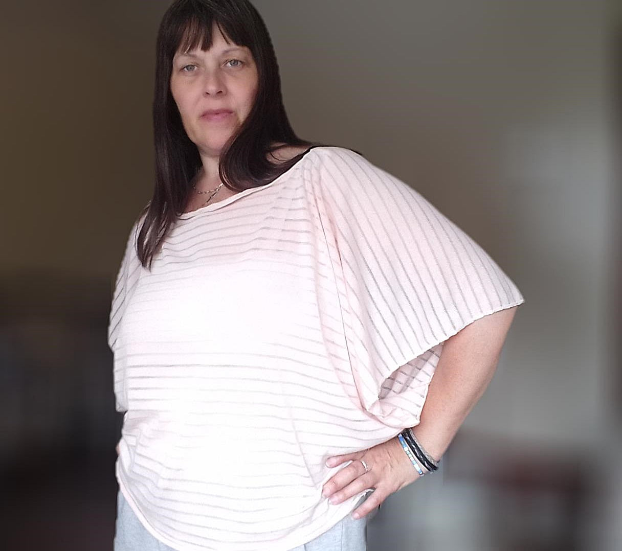Pale Pink Knit Cape Sleeve Top - Multi-fit