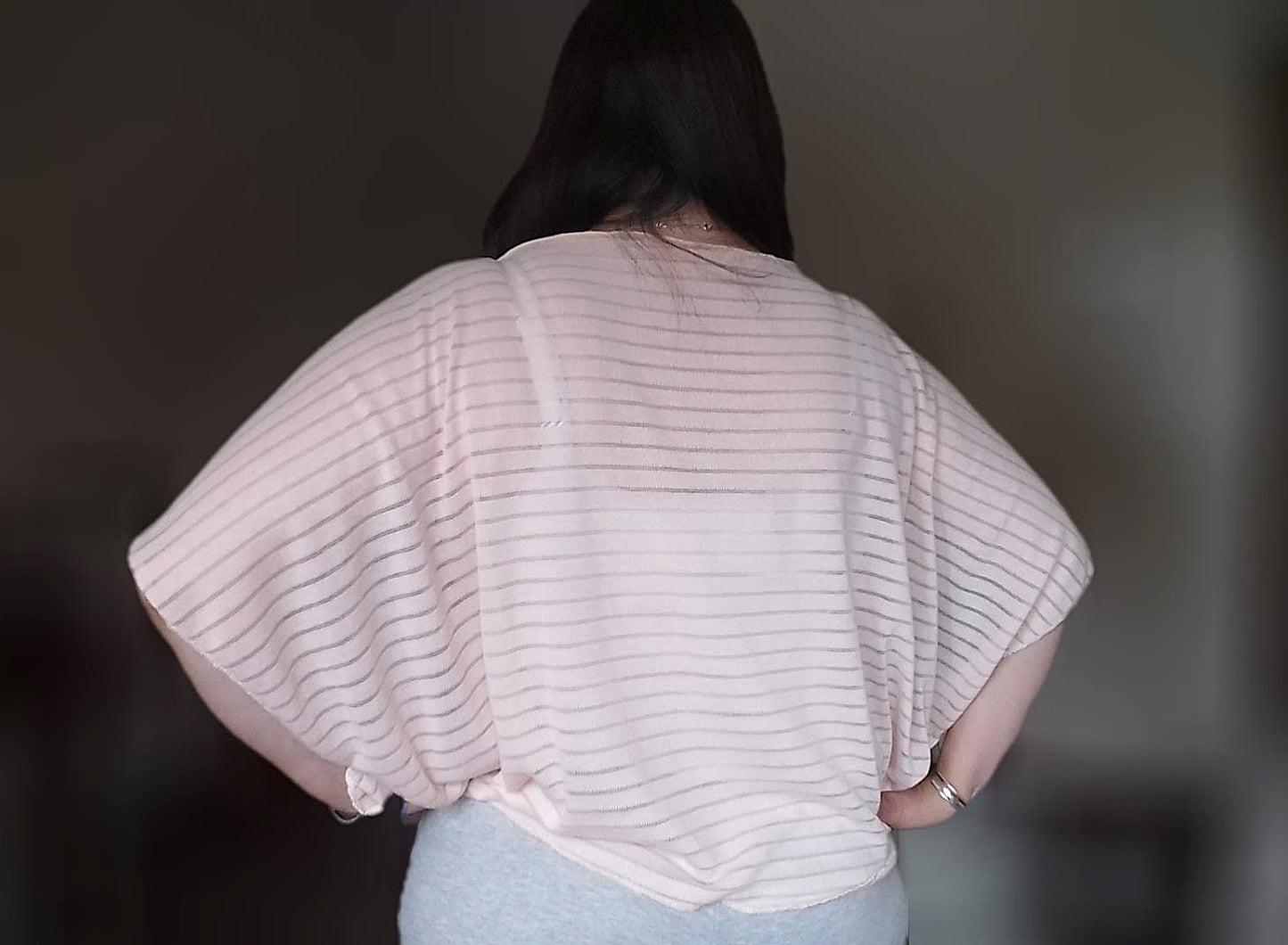 Pale Pink Knit Cape Sleeve Top - Multi-fit