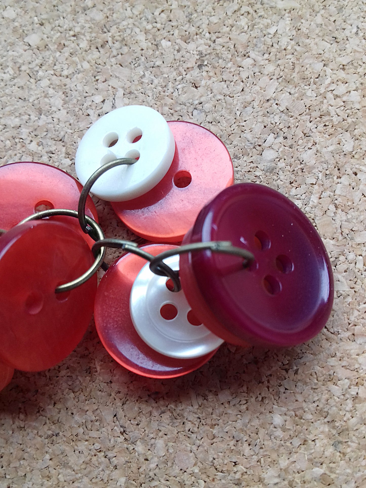 Buttons Keychain Red Key Ring / Bag Charm