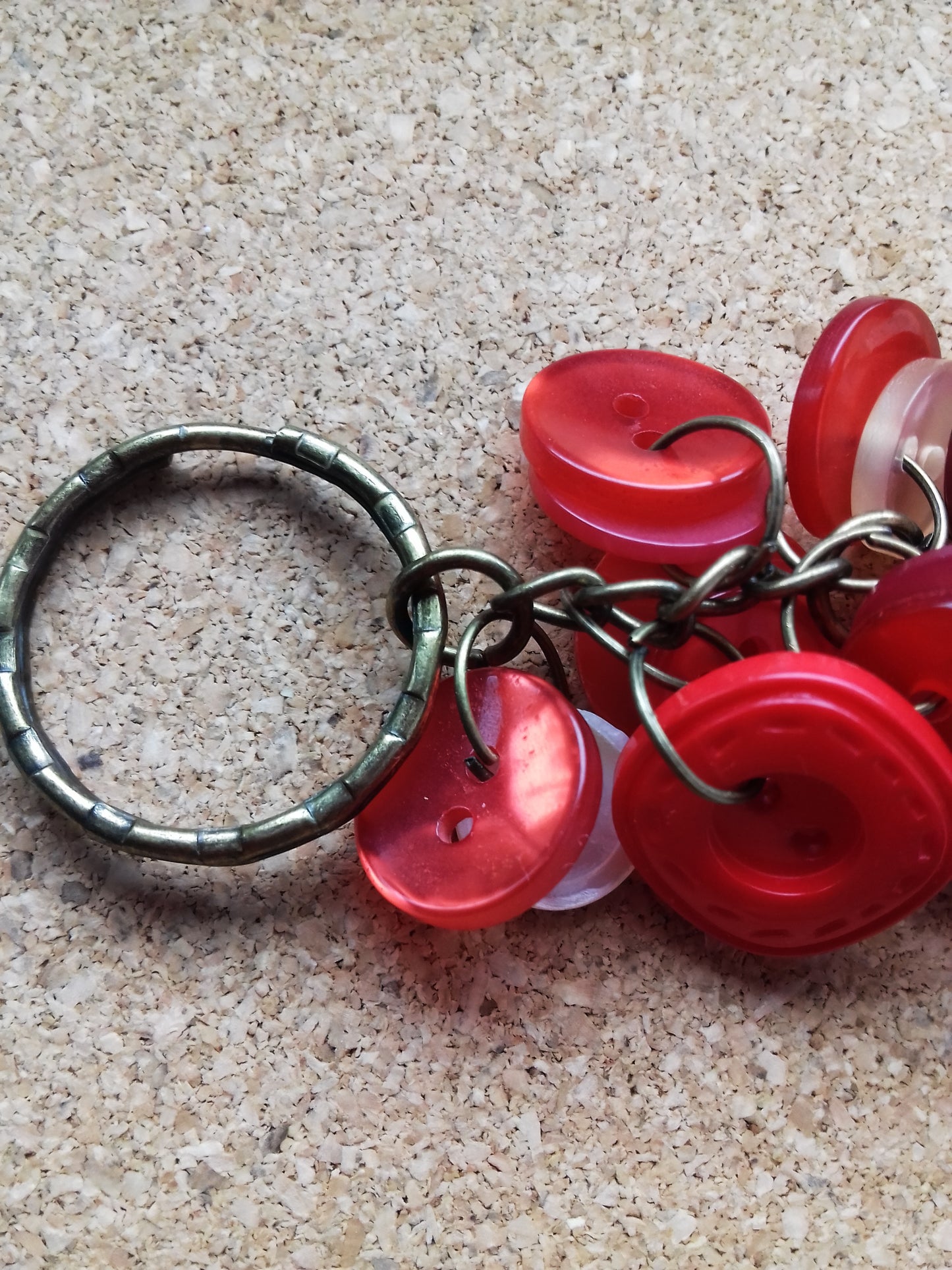 Buttons Keychain Red Key Ring / Bag Charm