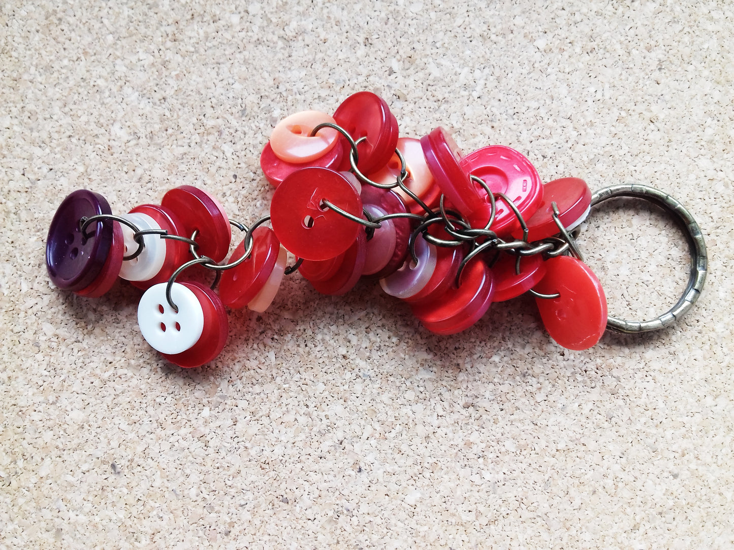 Buttons Keychain Red Key Ring / Bag Charm