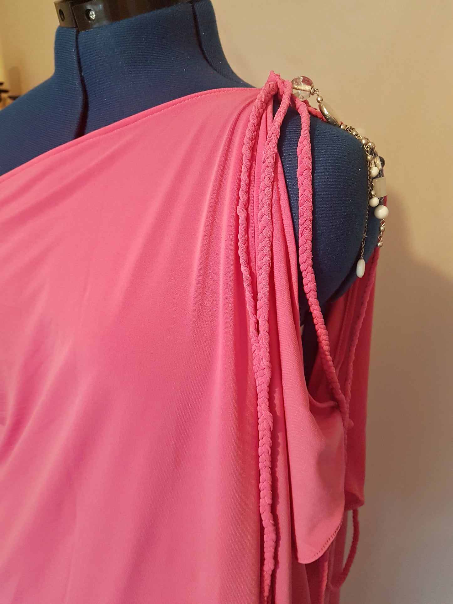 Pink Cold Shoulder Grecian Dress
