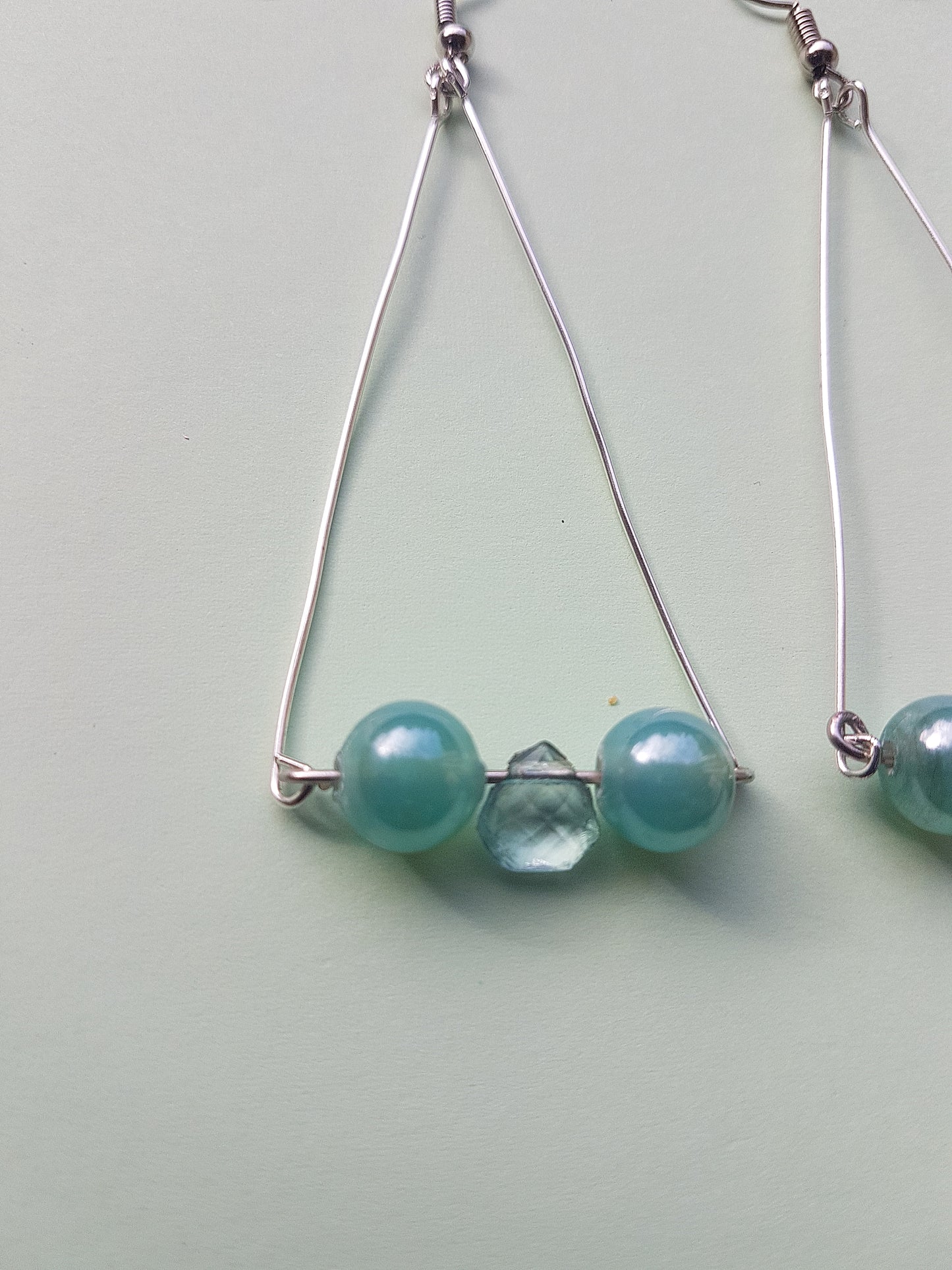 Blue Bead Silver Triangle Earrings