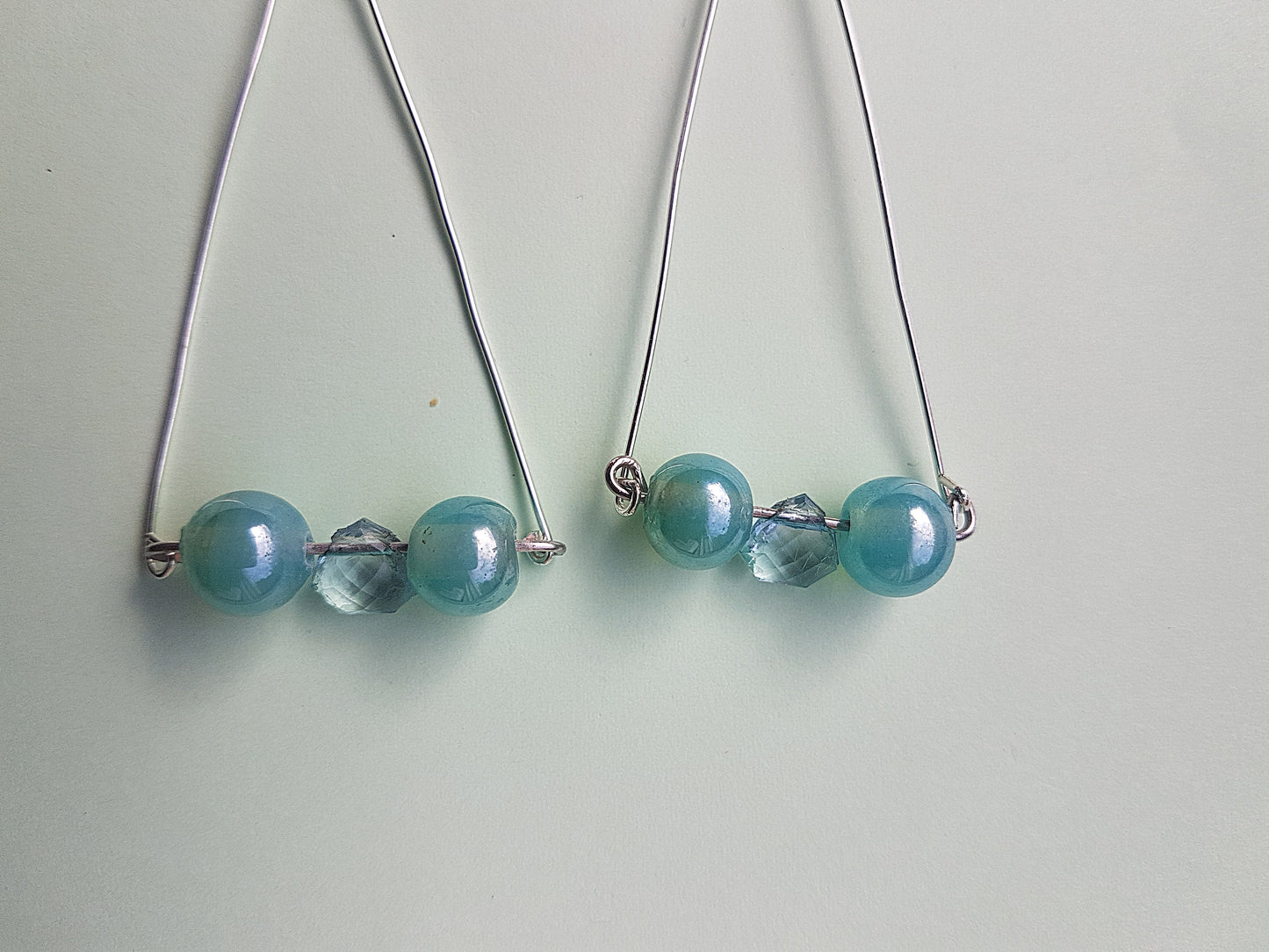 Blue Bead Silver Triangle Earrings