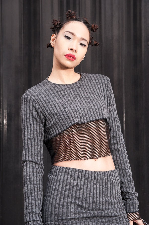 Easy Wear Grey Ribbed Jersey Grey Skirt Top Set
