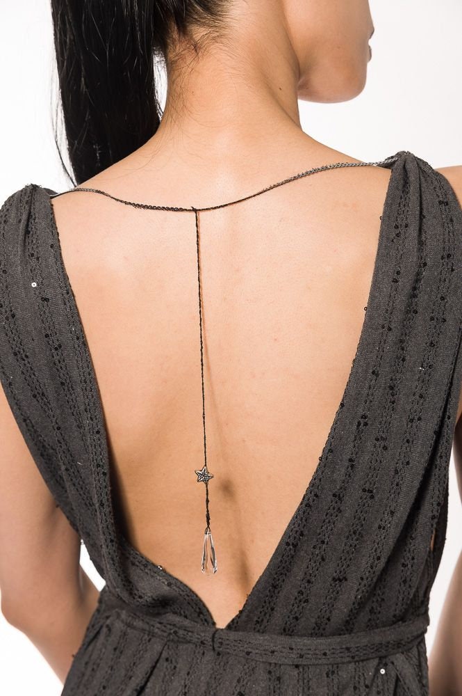 Grey Sequins Plunge Statement Dress