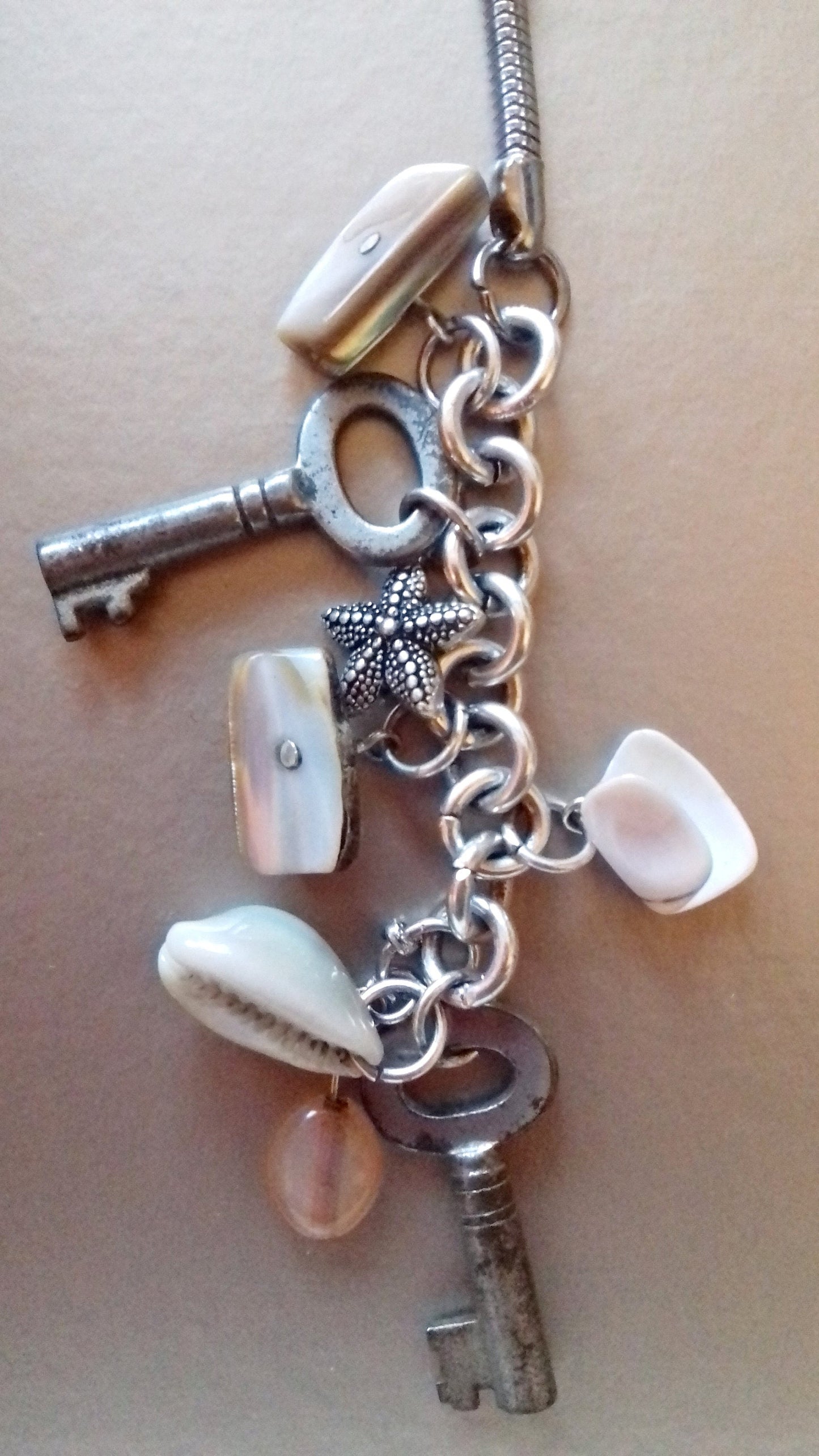 Silver Bag Charm, Key, Shells Starfish