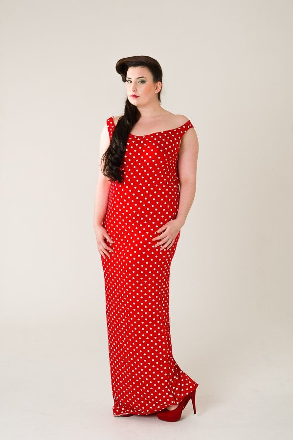 Red Polka Dot Maxi Retro Dress Up To UK16