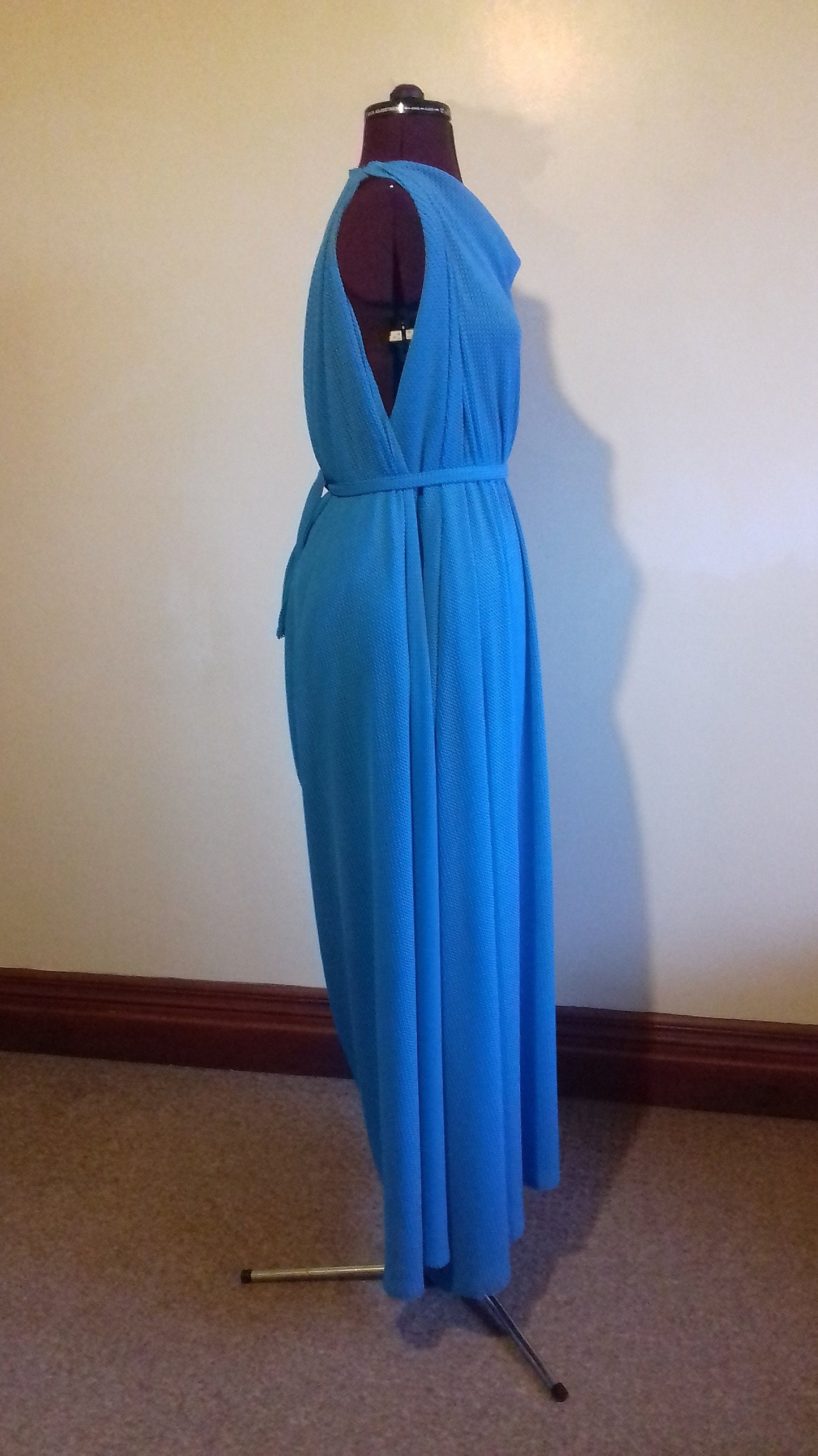 Sky Blue Backless Grecian Drape Dress