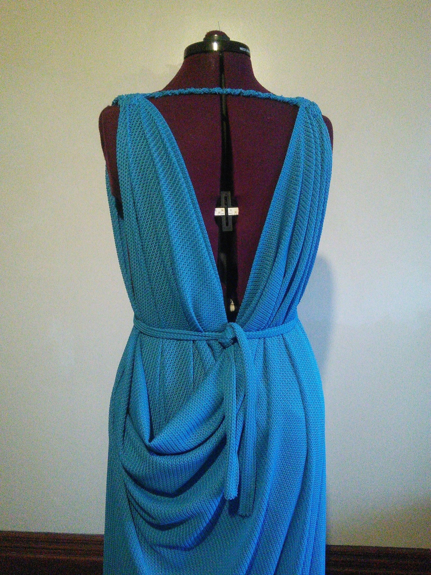 Sky Blue Backless Grecian Drape Dress