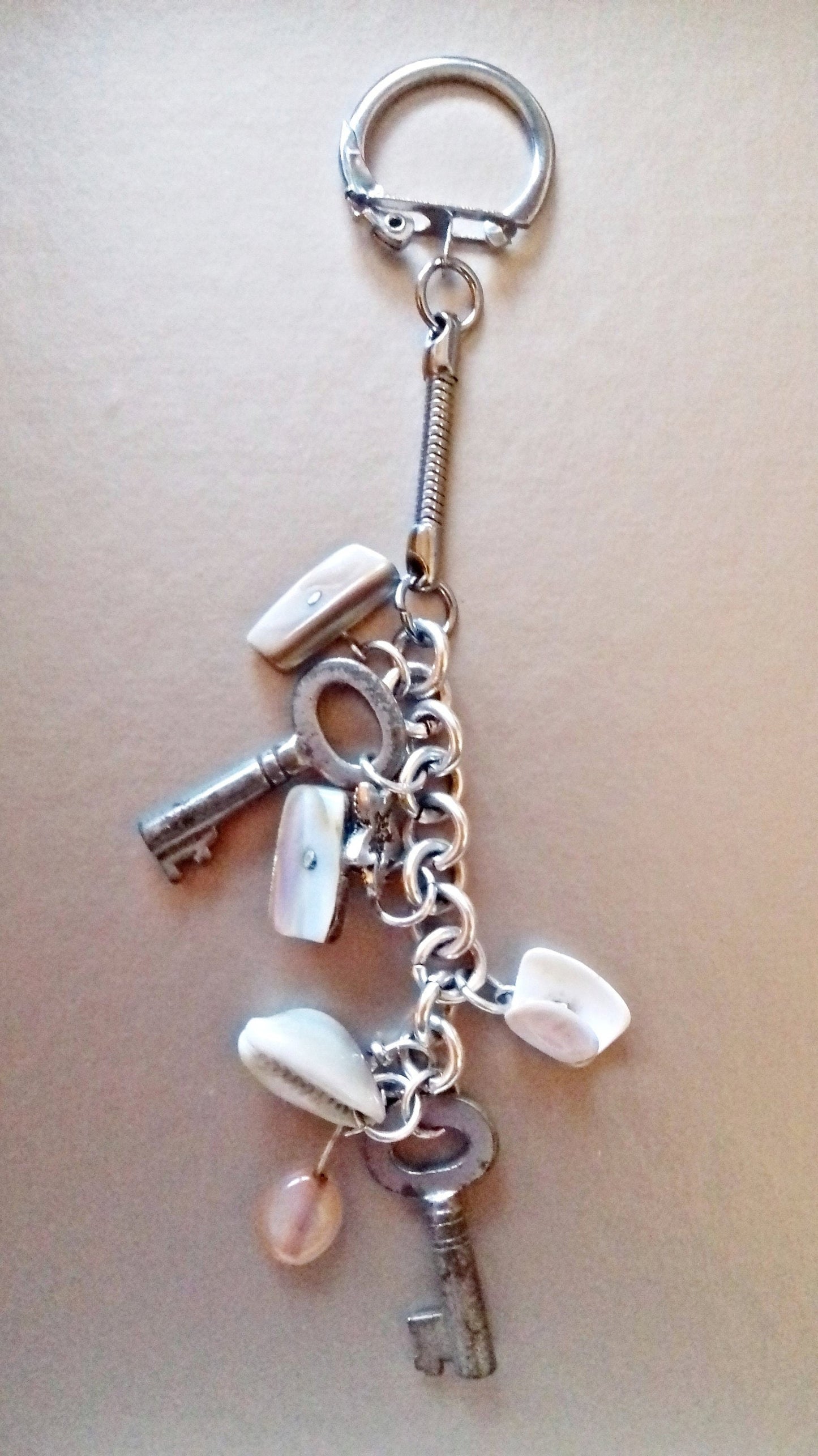 Silver Bag Charm, Key, Shells Starfish