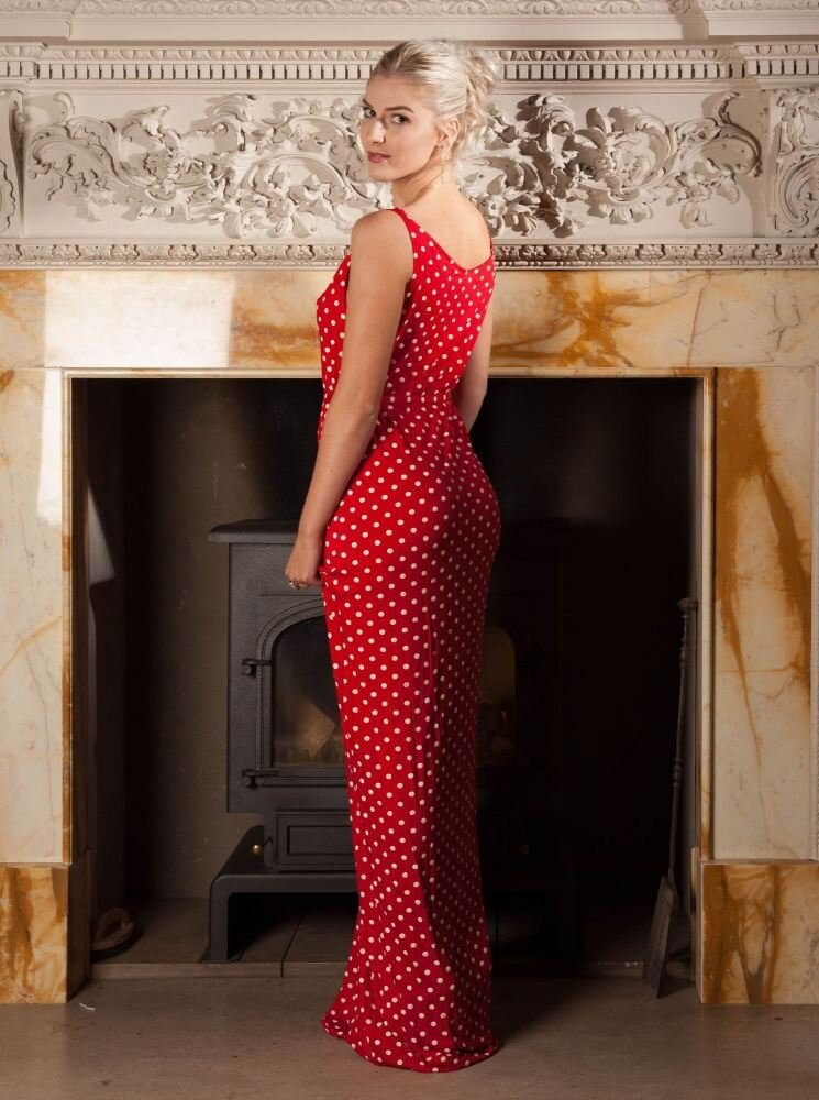 Red Polka Dot Retro Maxi Dress Up To UK10
