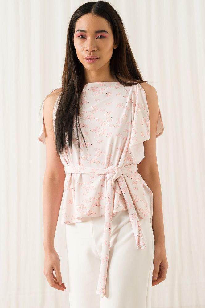 pink white fish print top