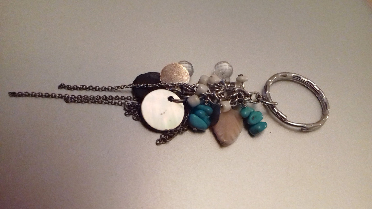 Blue Stones Shells Silver Key Ring / Bag Charm
