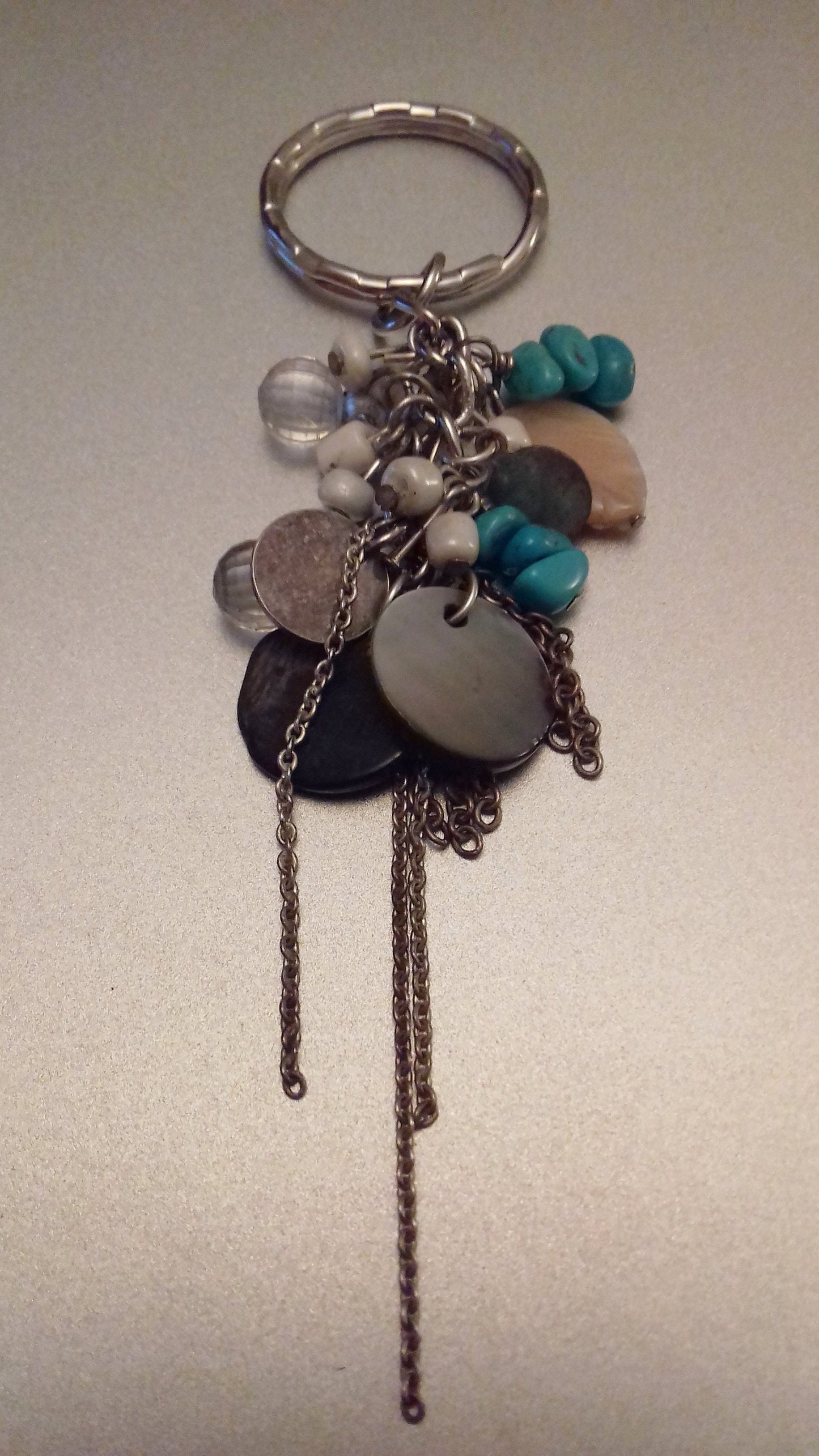 Blue Stones Shells Silver Key Ring / Bag Charm