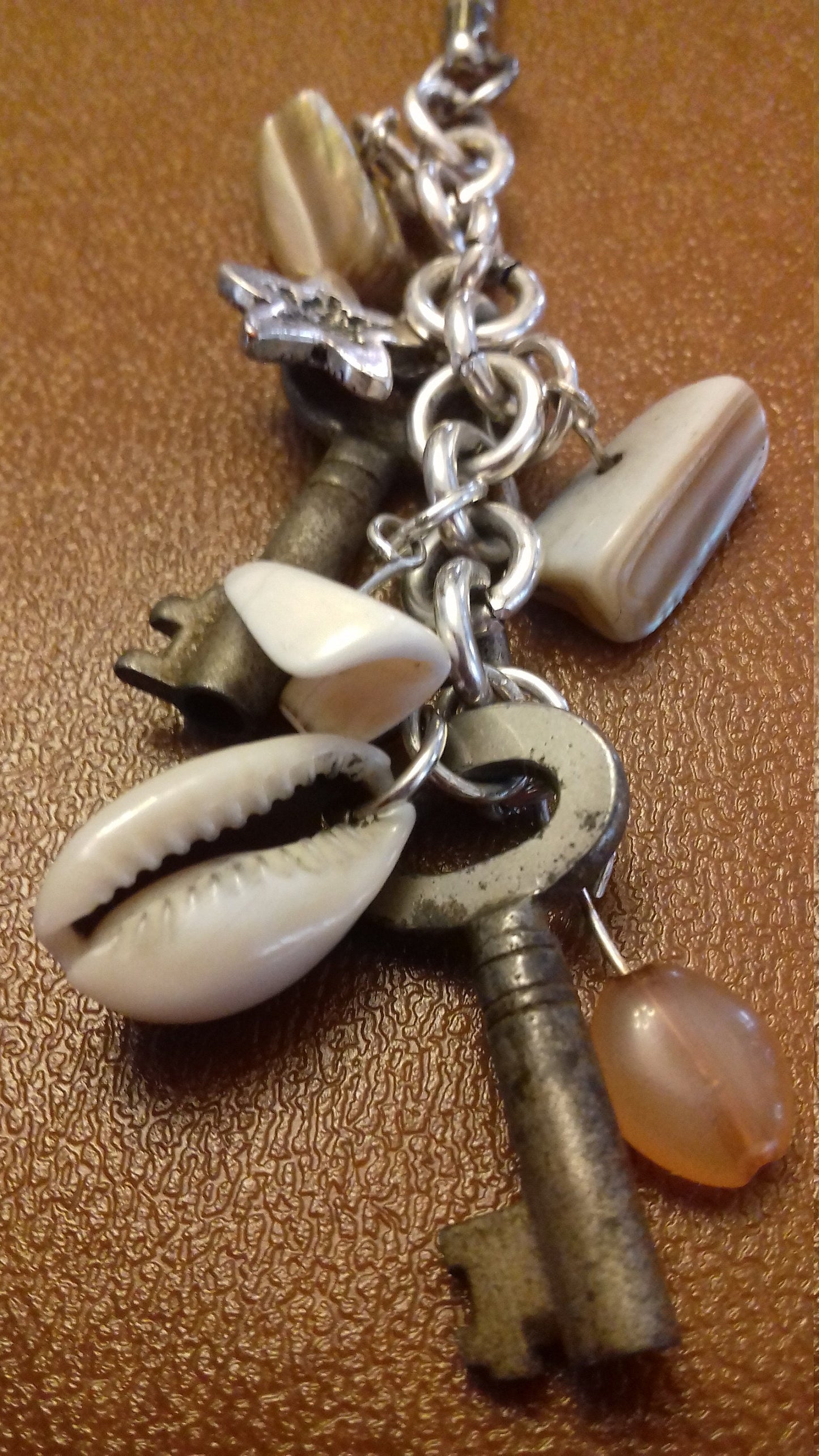 Silver Bag Charm, Key, Shells Starfish