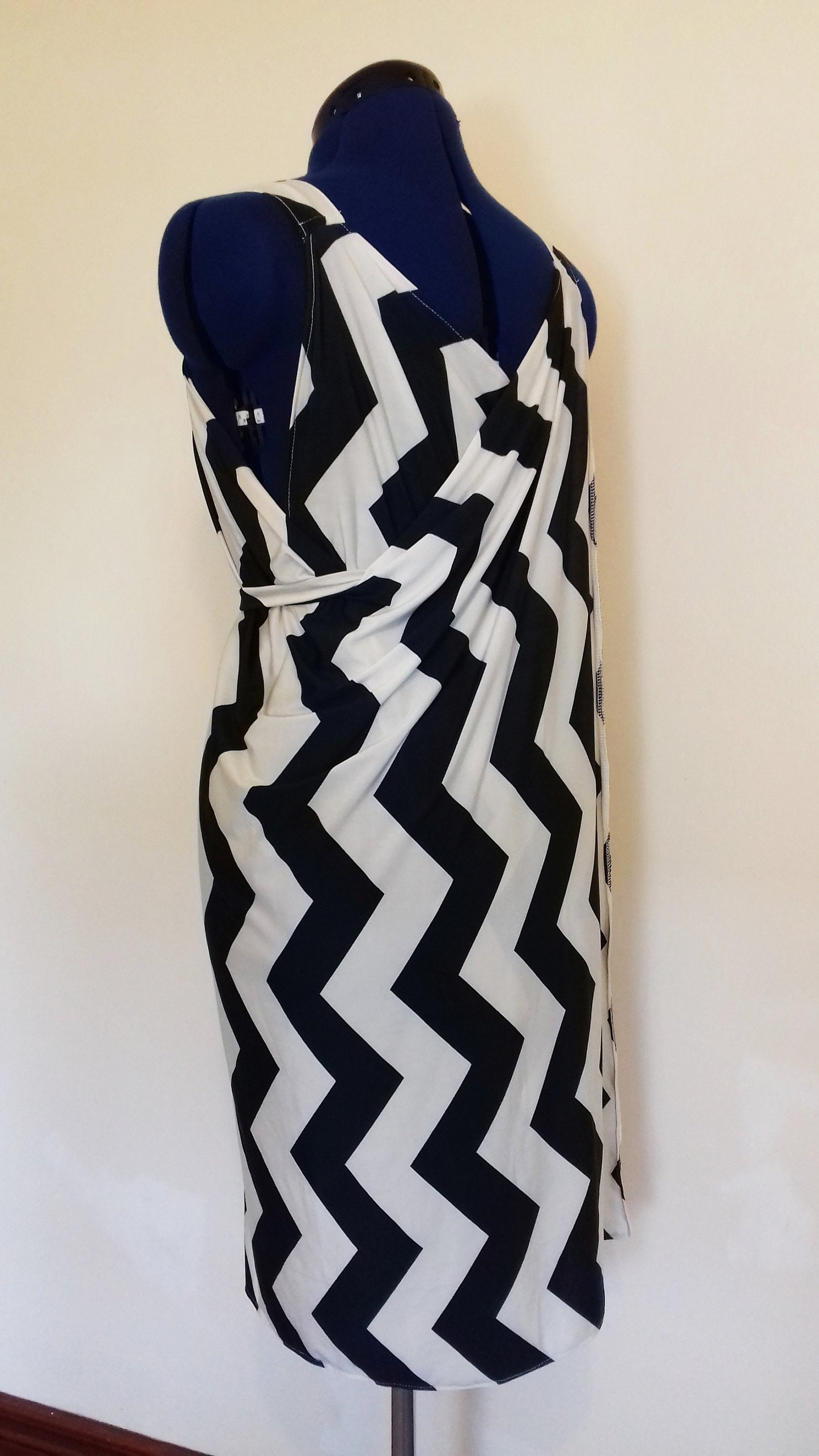 Green White Zig Zag Grecian Dress