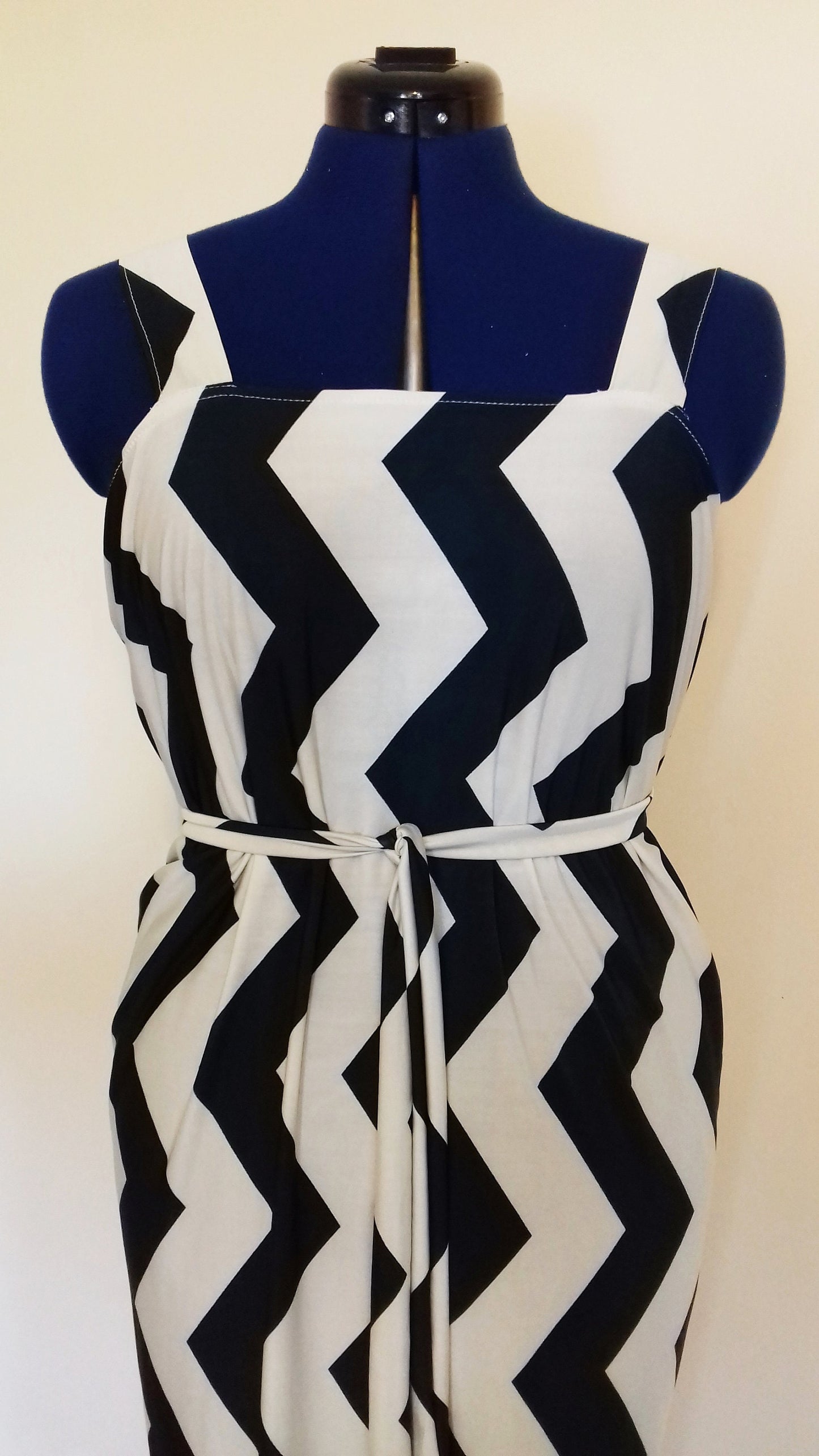 Green White Zig Zag Grecian Dress