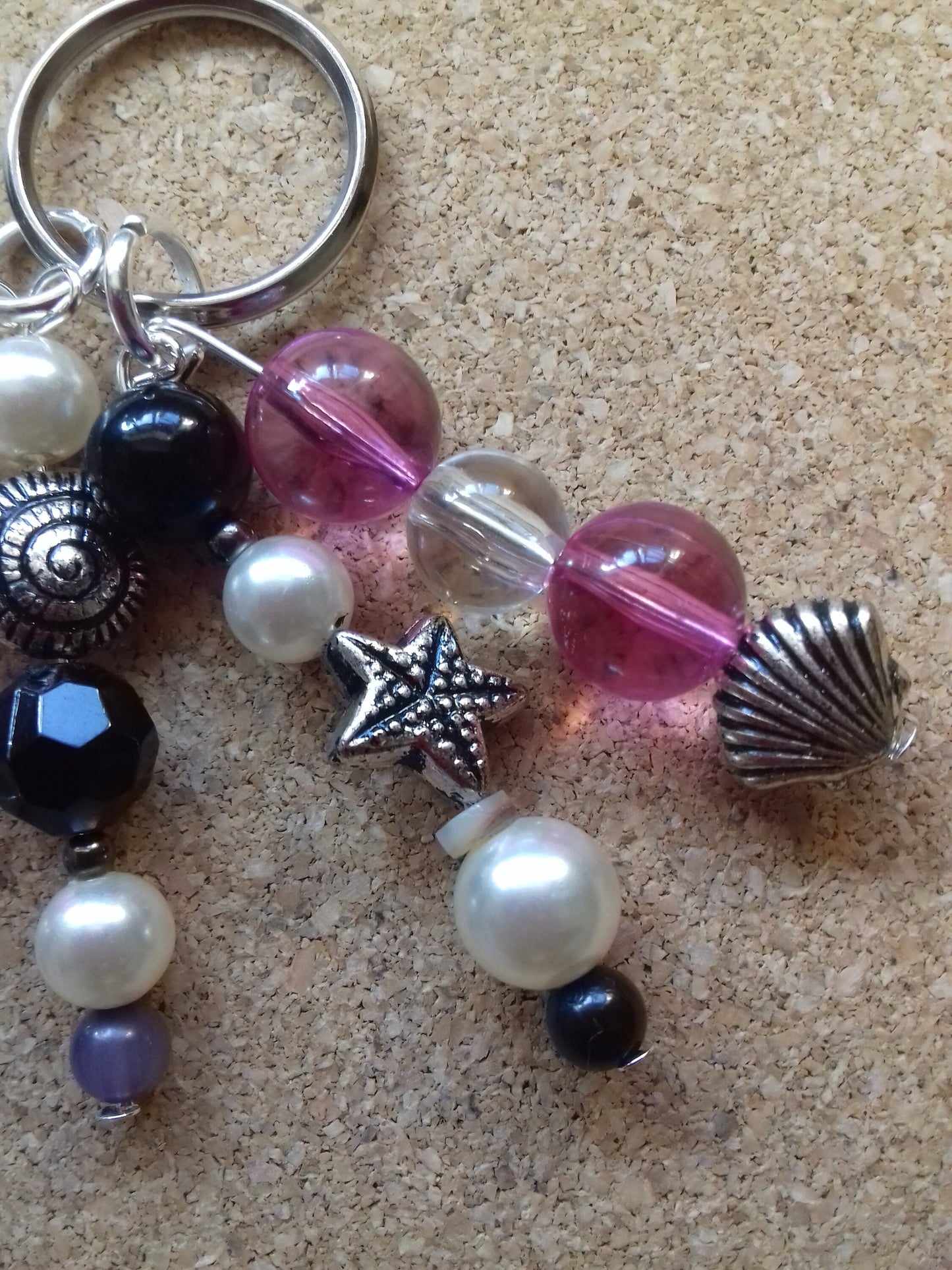 Pink Beads Keychain Shells, Starfish Key Ring