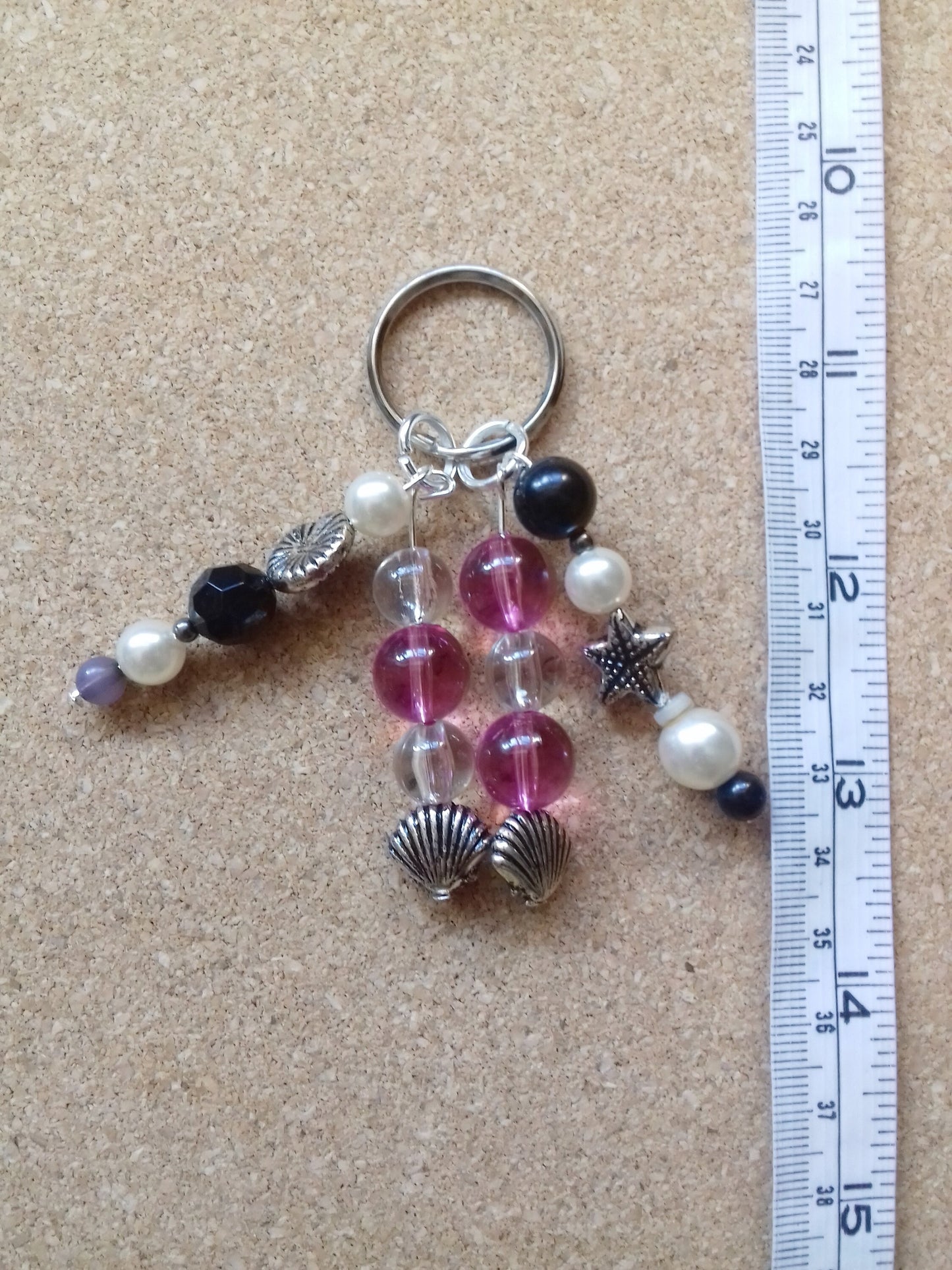 Pink Beads Keychain Shells, Starfish Key Ring