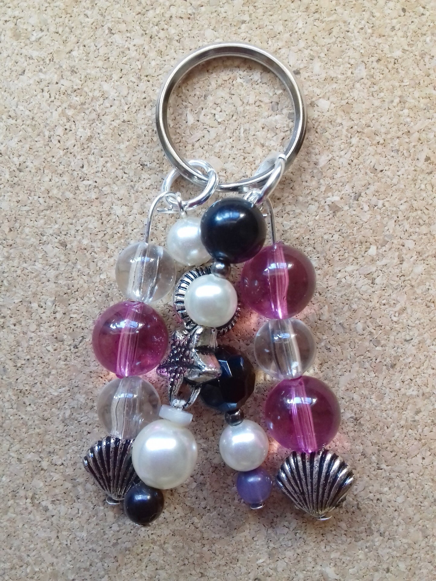 Pink Beads Keychain Shells, Starfish Key Ring