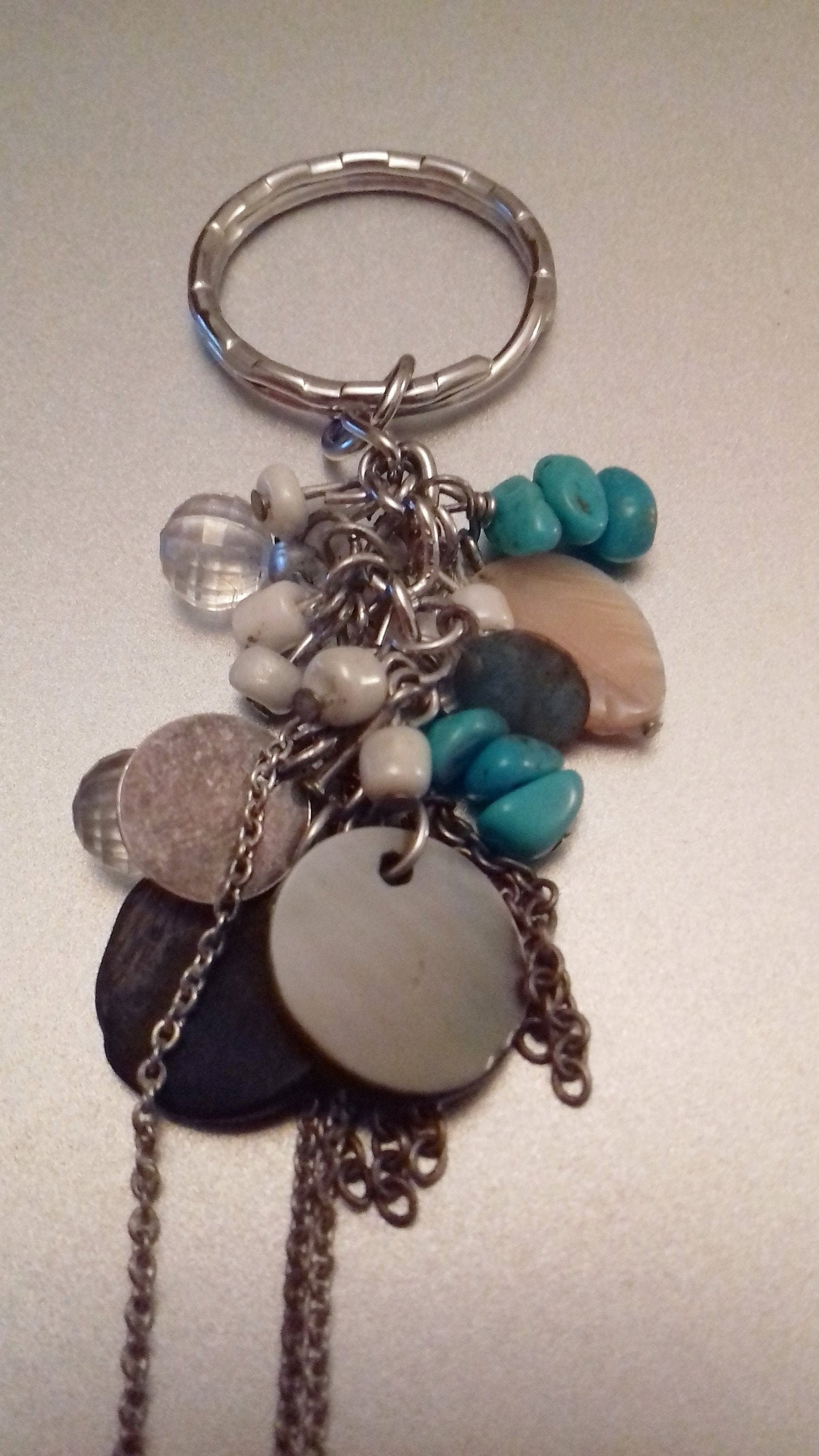 Blue Stones Shells Silver Key Ring / Bag Charm
