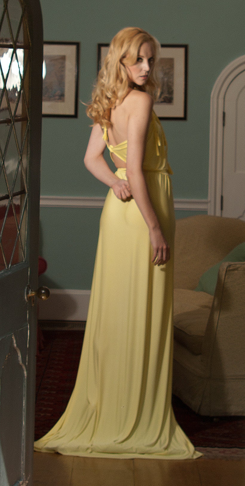 Pale Yellow Two Piece Top And Skirt