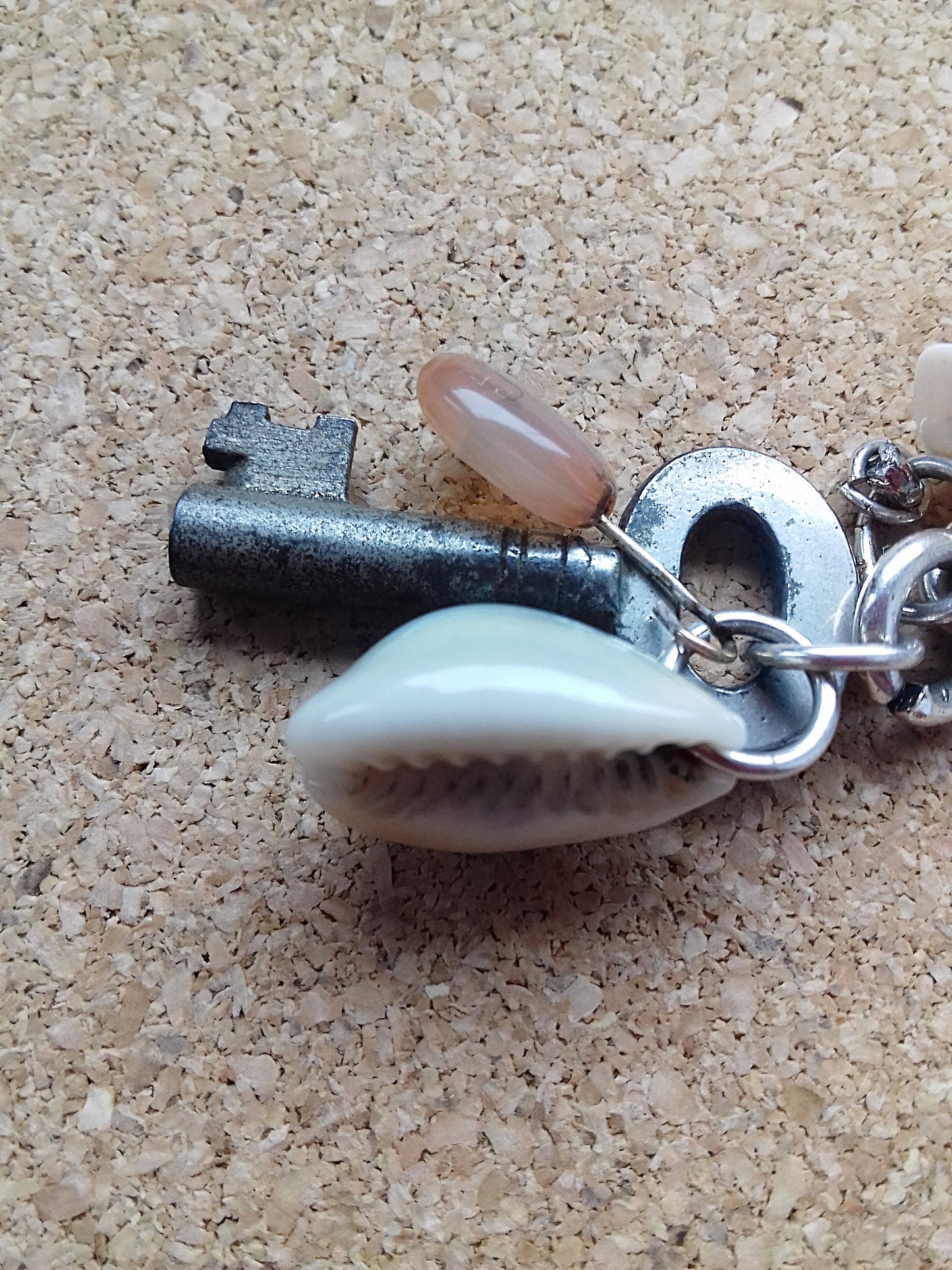 Silver Bag Charm, Key, Shells Starfish