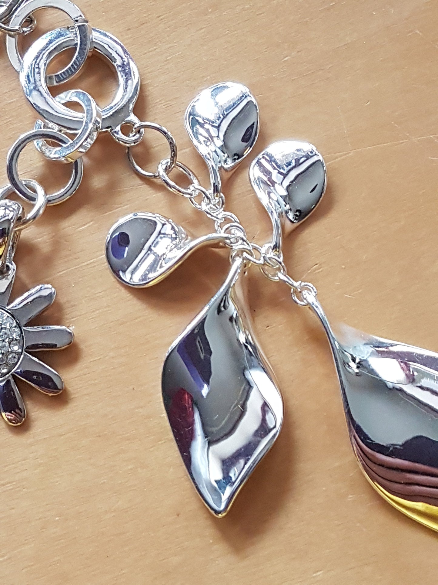 Silver Flower Leaves Silver Bag Charm