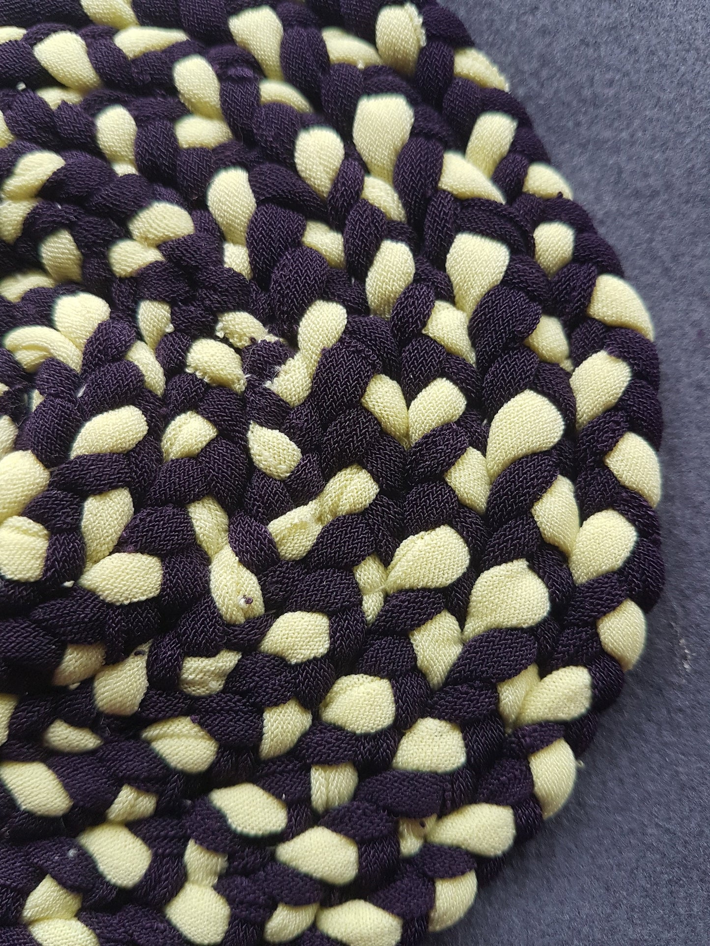 Handmade Coaster Aubergine Purple Lemon Yellow