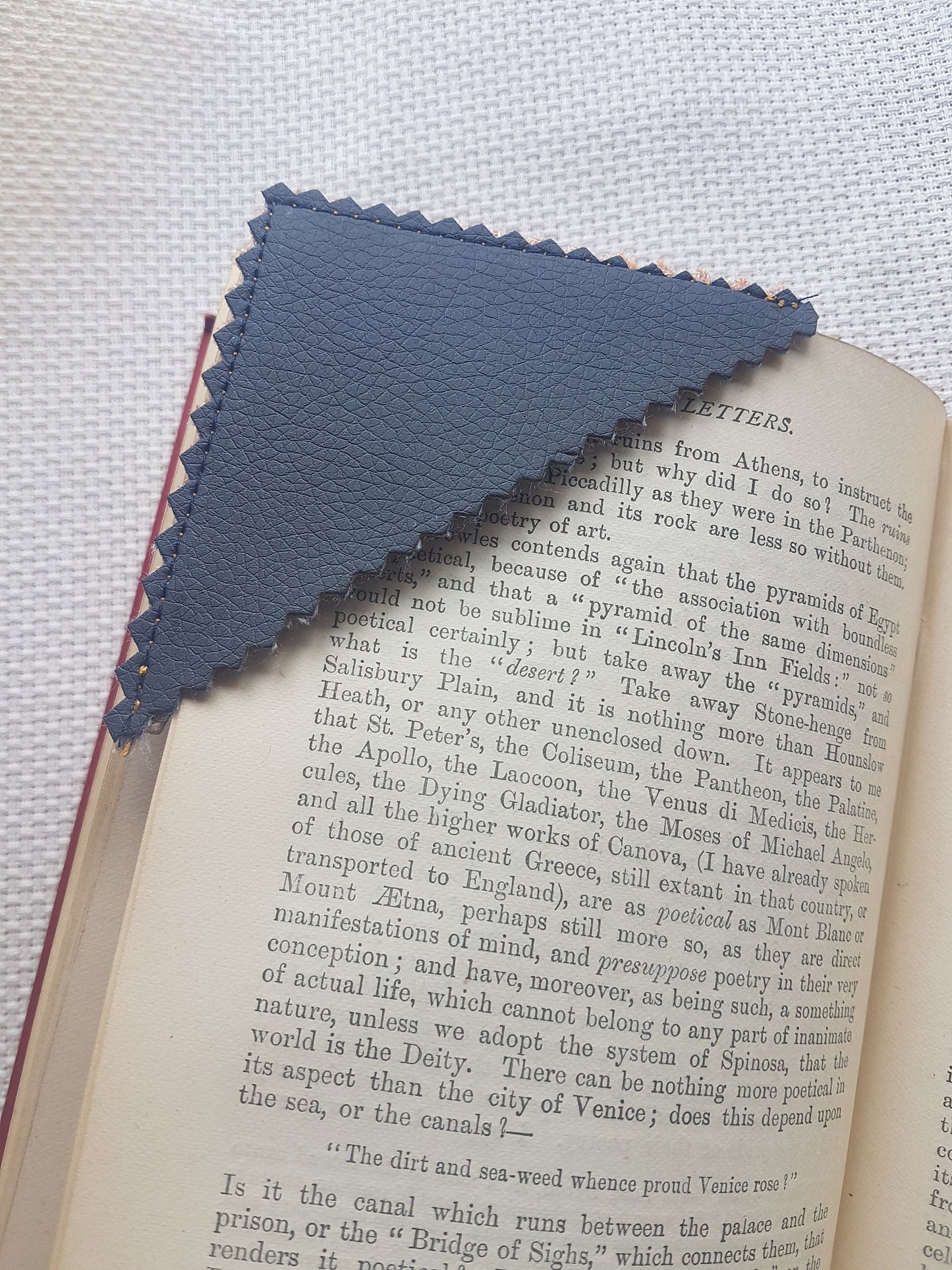Handmade Faux Leather Grey Brown Corner Bookmark
