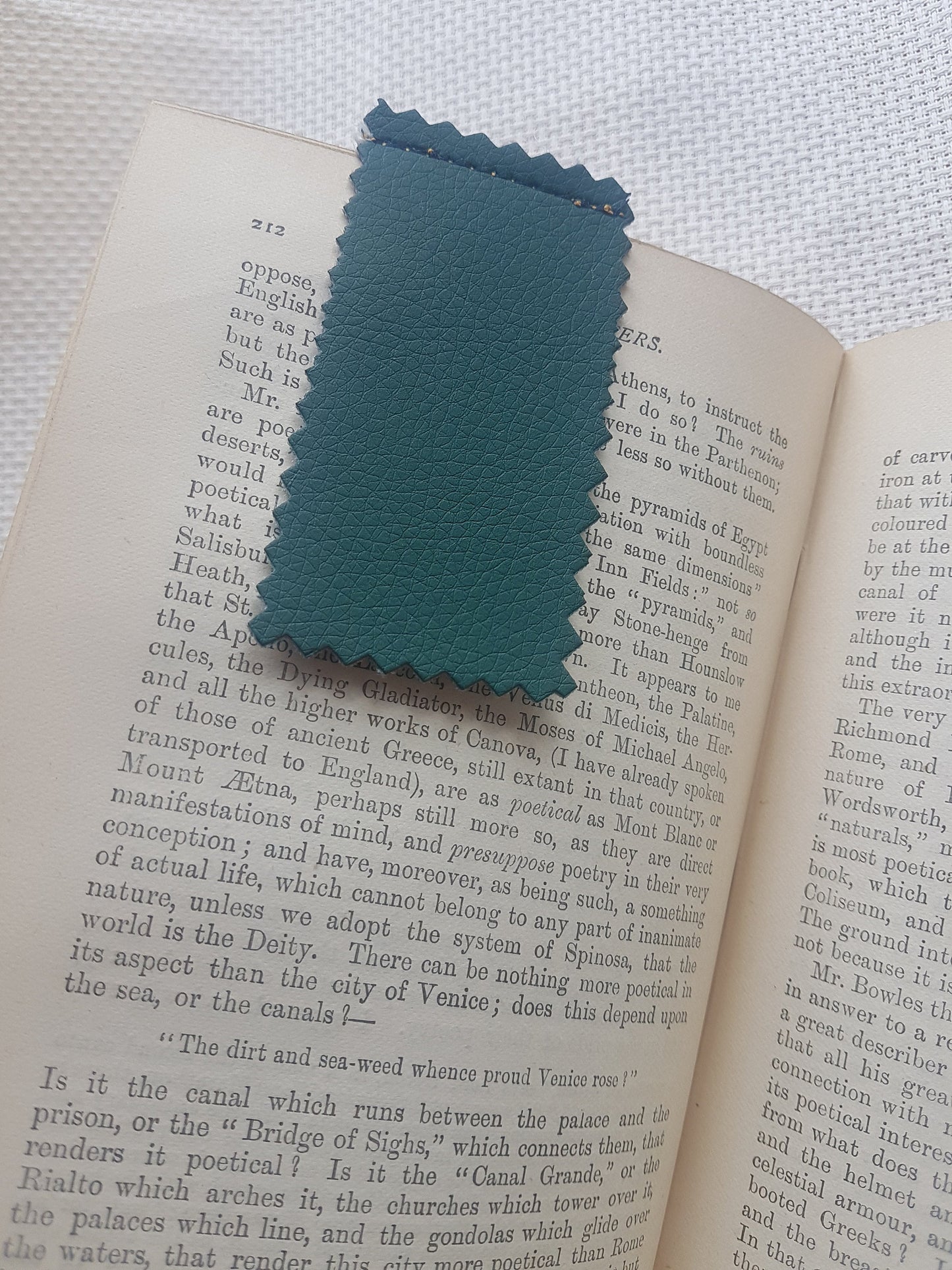 Handmade Faux Leather Grey Green Bookmark