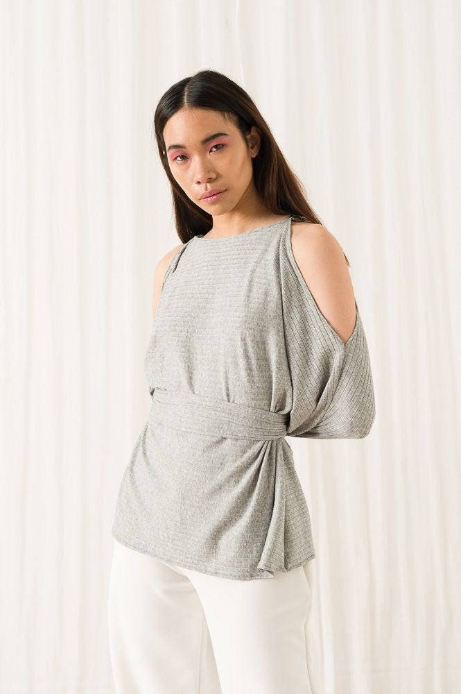 grey cold shoulder top