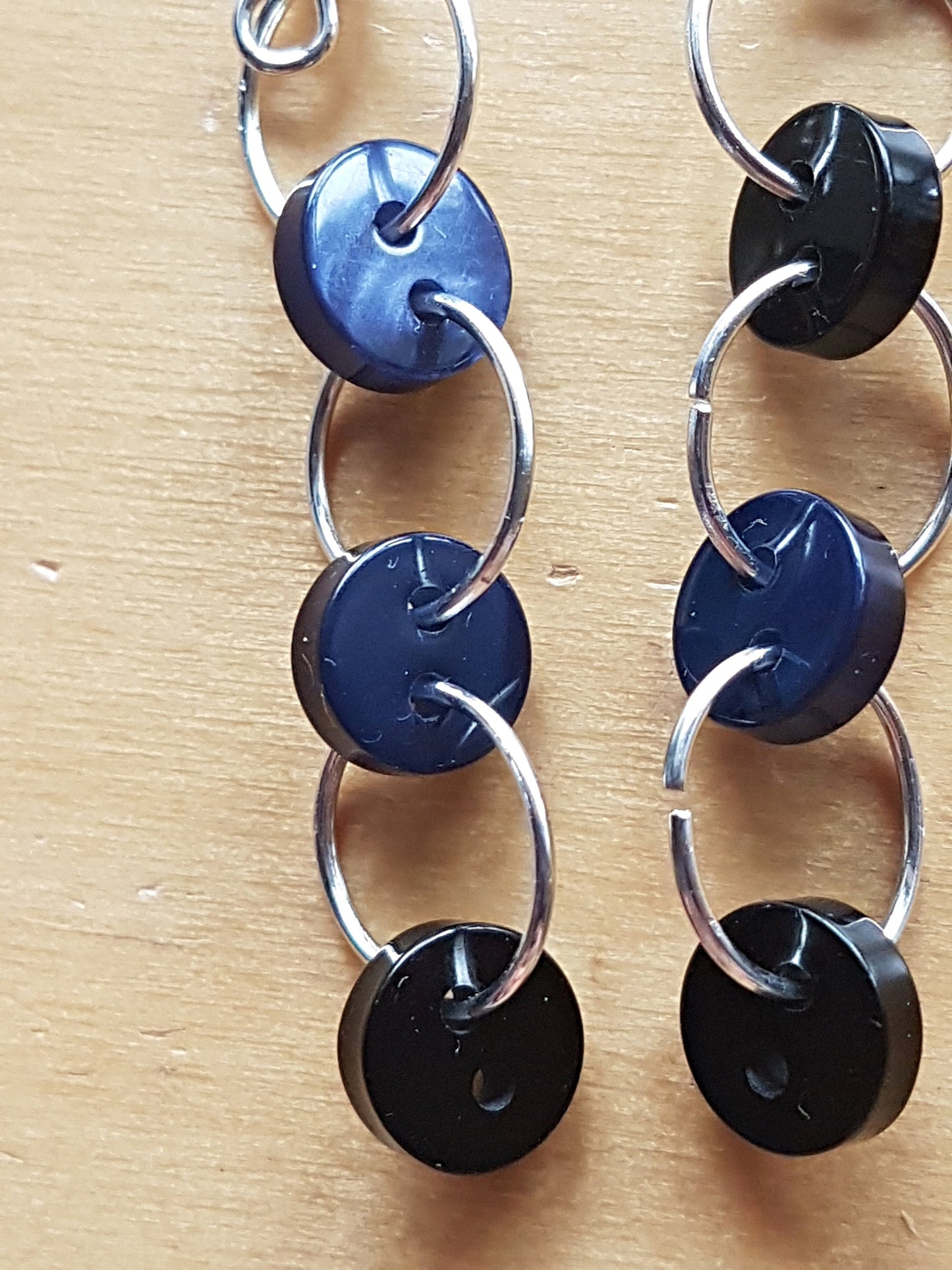 Black Navy Silver Button Earrings