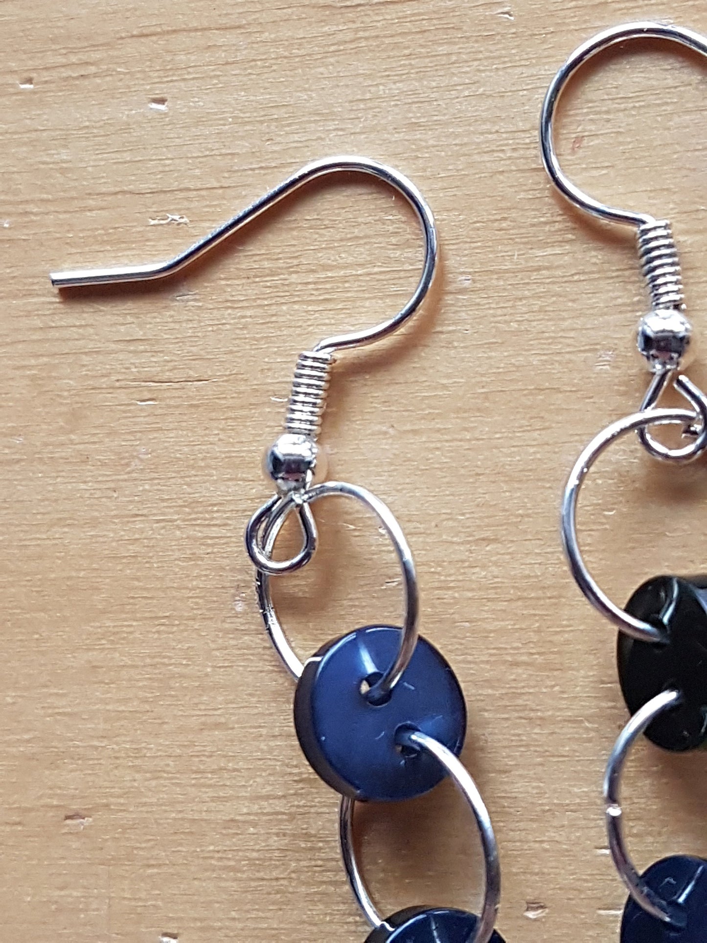 Black Navy Silver Button Earrings