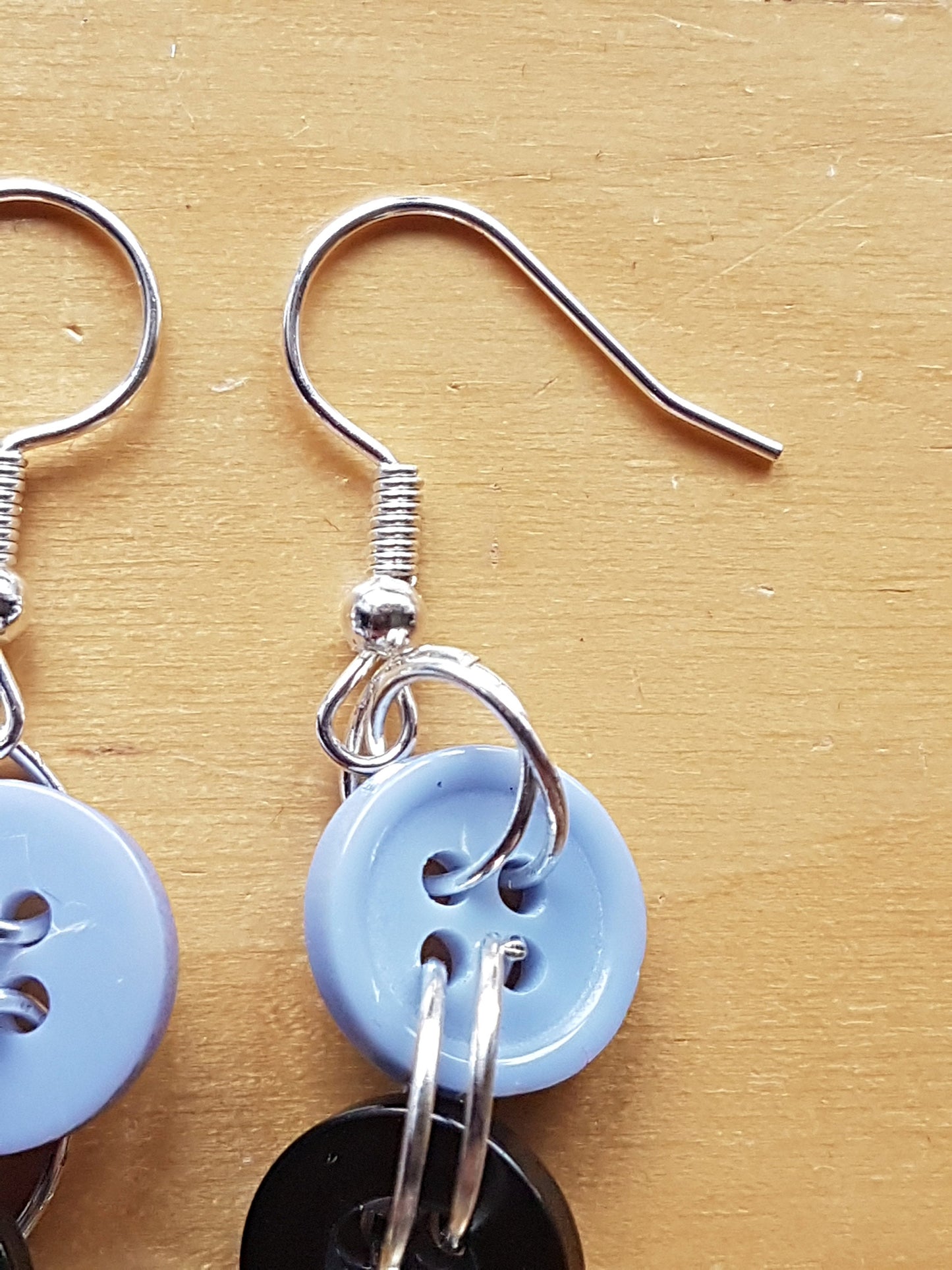 Blue Black Cream Silver Button Earrings